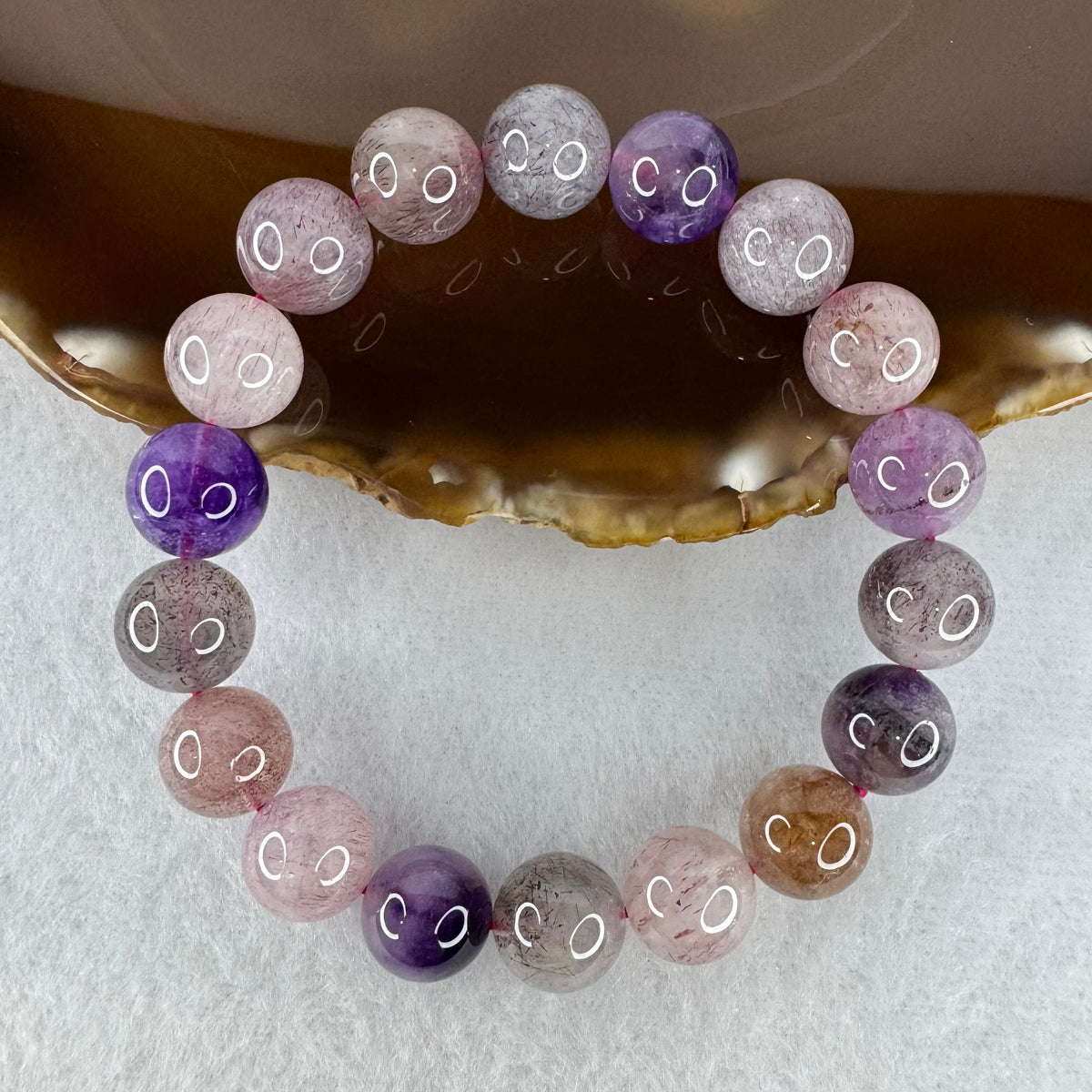 Certified Above Average Grade Natural Super 7 Crystal Beads Bracelet | 11.2mm Sacred 7-Mineral Synergy Statement Power (34.51g | 16cm Wrist Sizing | 18 Beads)