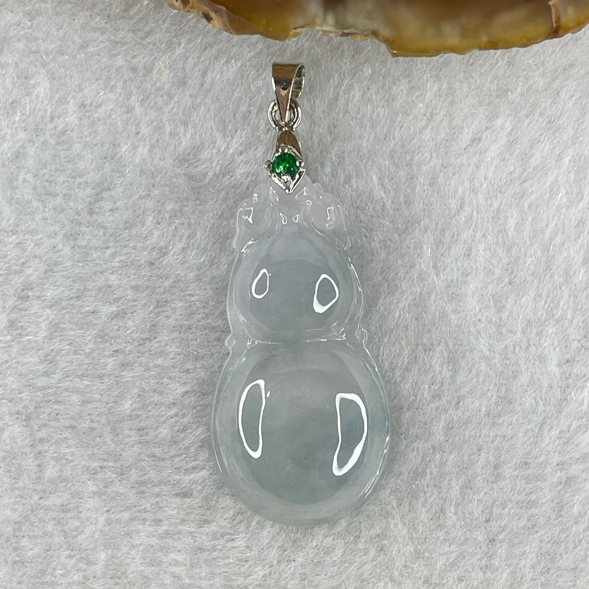 Natural Type A Semi Icy Lavender Jadeite Calabash Hulu Pendant in Stainless Steel Clasp 5.34g 33.6 by 17.8 by 6.2mm - Huangs Jadeite and Jewelry Pte Ltd