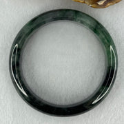 Type A Dark Green with Black and Emerald Green Piao Hua Jadeite Bangle Internal Diameter 55.7mm 57.67g 13.8 by 8.2mm (Very Slight External Rough) - Huangs Jadeite and Jewelry Pte Ltd