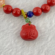 Natural Red Cinnabar Beads Bracelet with Fu Charm and Agate Skull 22.20g 16cm 13.2 by 13.3 by 8.4mm 7.2mm 21 Beads - Huangs Jadeite and Jewelry Pte Ltd
