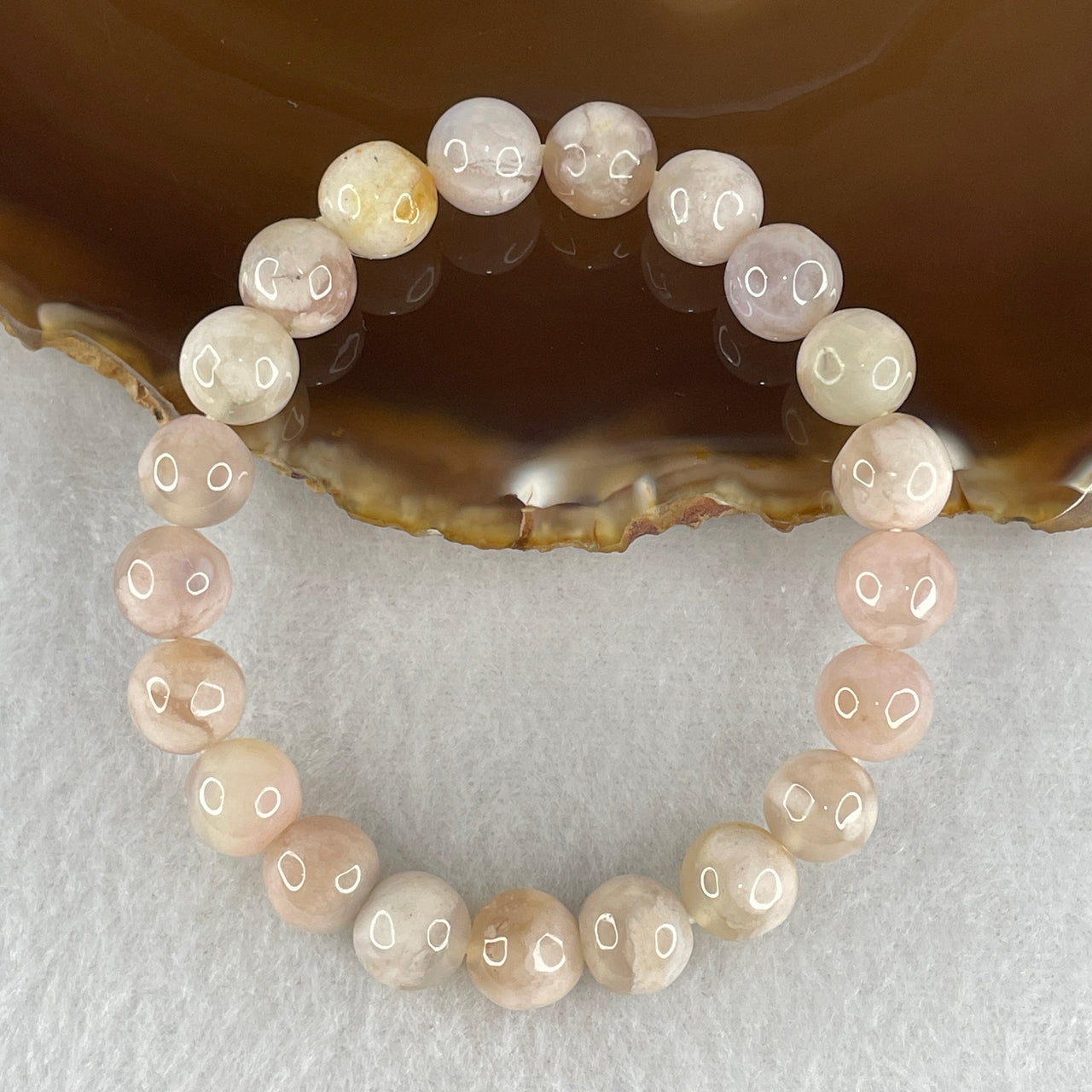 Natural Pink Flower Agate Bead Bracelet | Untreated Cherry Blossom Agate Stretch Bracelet (22.06g | 15.5cm Wrist | 9.3mm | 21 Beads)