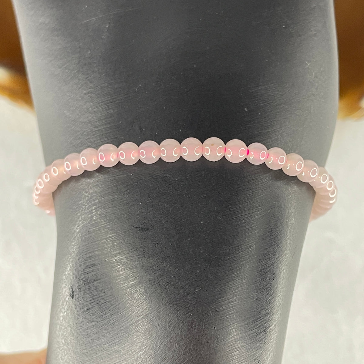 Natural Type A Semi-Icy Pink Jadeite Bracelet | 16cm Tailored 3.8mm Round Genuine Pink Jade Bead Strand with Rose Gold Clasp (5.33g 49 Beads) - Huangs Jadeite and Jewelry Pte Ltd
