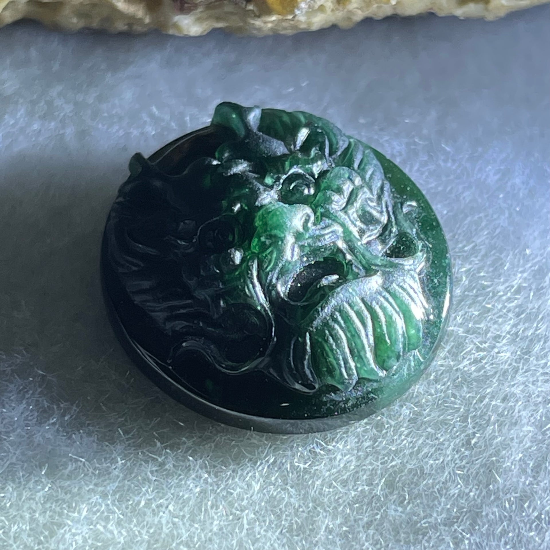 Rare Good Grade Type A Fully Translucent Black Jadeite Dragon Head Stone For Setting 
2.90g 18.2 by 16.8 by 6.3mm - Huangs Jadeite and Jewelry Pte Ltd