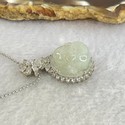 Type A Faint Green Lavender Milo Buddha with Crystals in S925 Sliver Pendant and Necklace 8.07g 16.6 by 16.6 by 8.0mm - Huangs Jadeite and Jewelry Pte Ltd