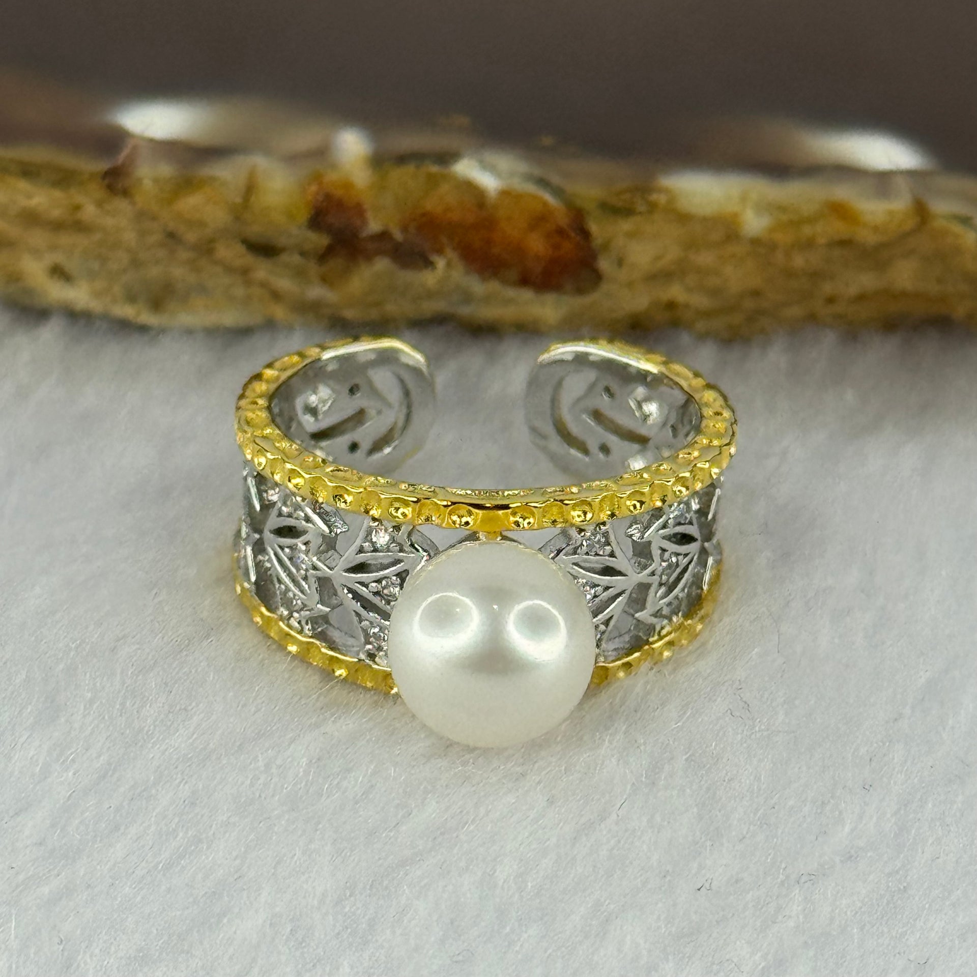 Natural Pearl in Sliver Gold Color Ring (Adjustable Size) 4.76g 8.4mm - Huangs Jadeite and Jewelry Pte Ltd