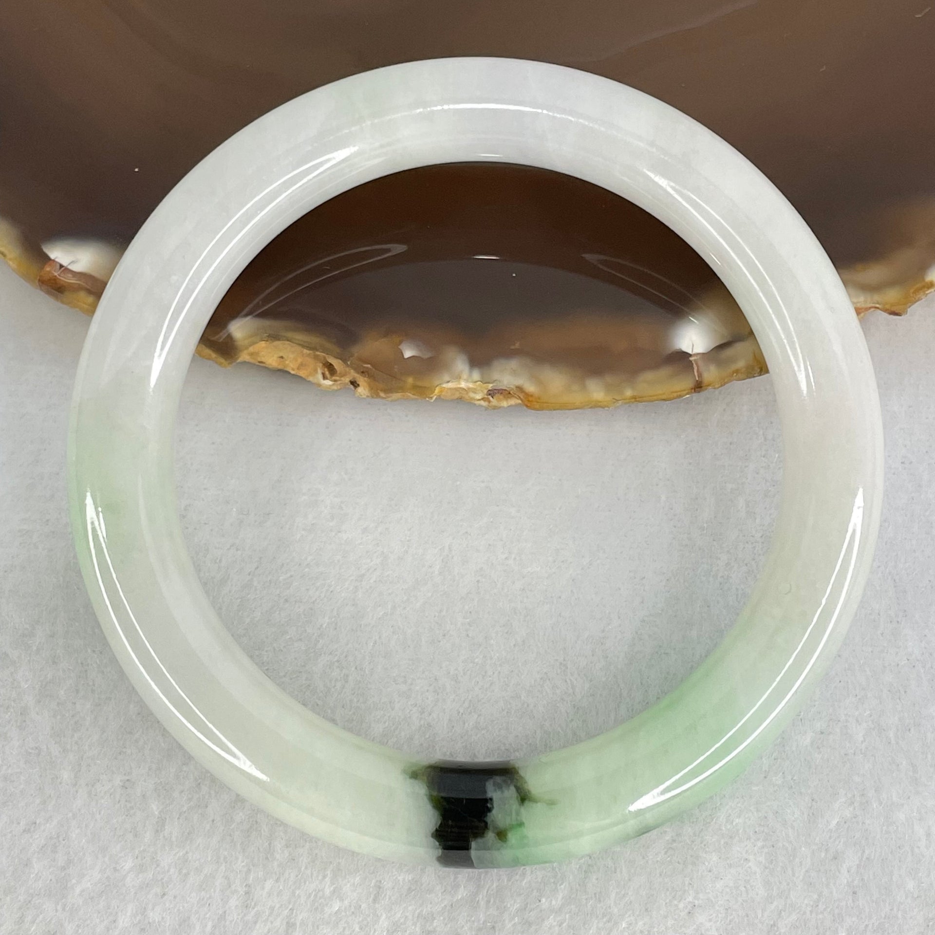 Type A Green with Moss Green Patches Jadeite Bangle Internal Diameter 55.0mm 46.39g 9.4 by 9.6mm (Internal Lines) - Huangs Jadeite and Jewelry Pte Ltd