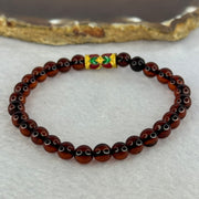 Natural Dark Red Blood Amber Beads Bracelet 天然血珀手链 4.85g 15.5cm 6.3mm 28 Beads - Huangs Jadeite and Jewelry Pte Ltd