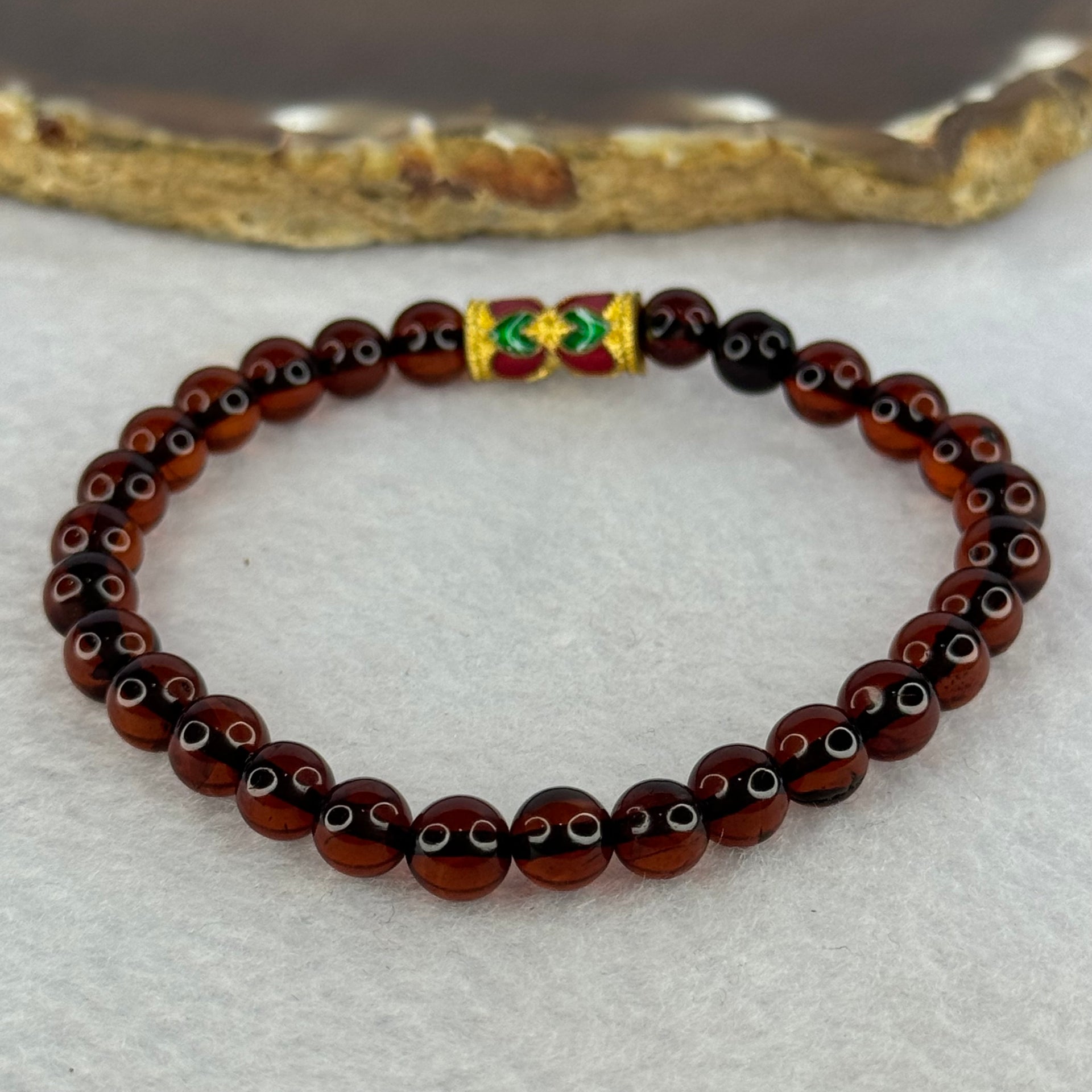 Natural Dark Red Blood Amber Beads Bracelet 天然血珀手链 4.85g 15.5cm 6.3mm 28 Beads - Huangs Jadeite and Jewelry Pte Ltd
