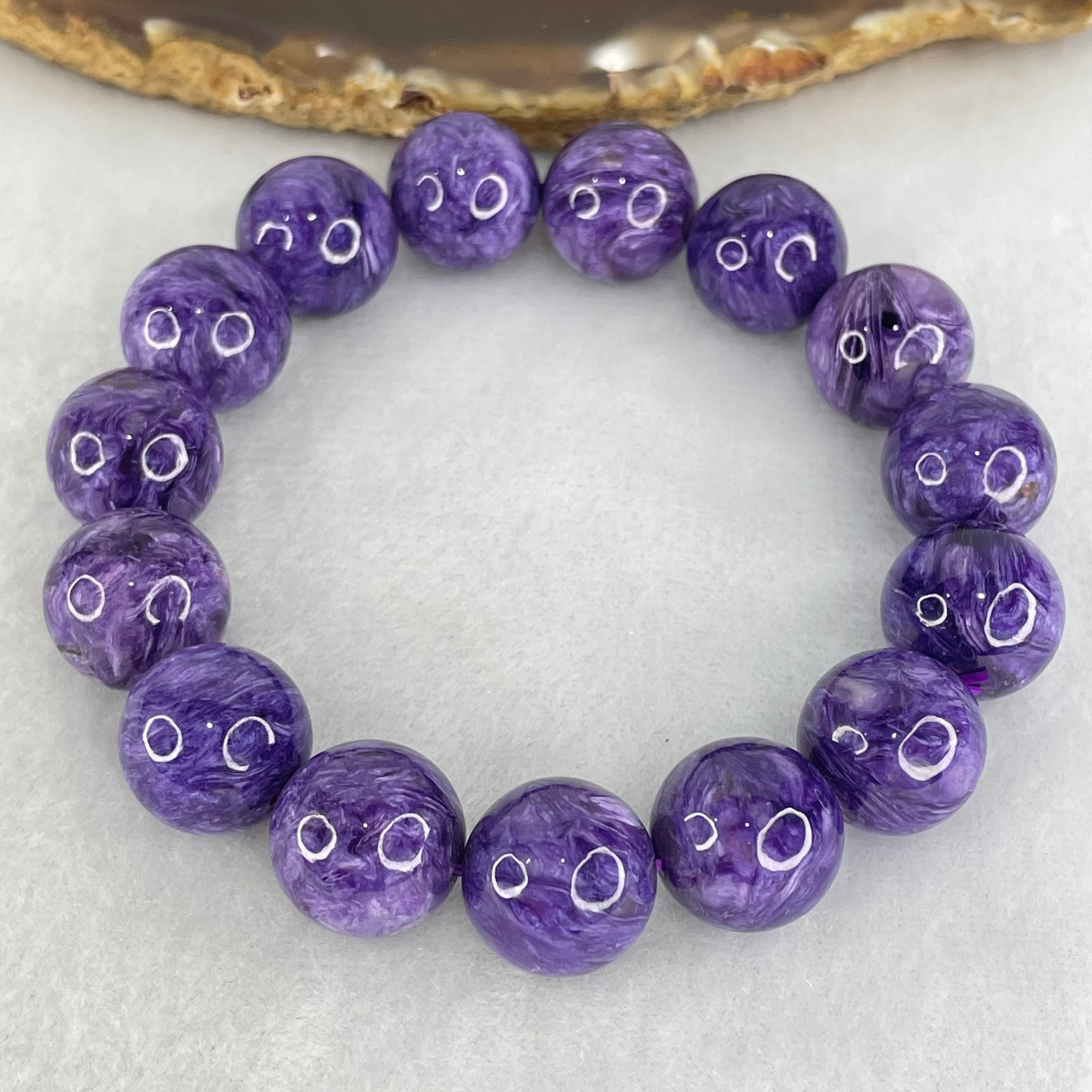 Good Grade Natural Charoite Beads Bracelet 58.855g 18.5mm 14.4mm 15 Beads - Huangs Jadeite and Jewelry Pte Ltd