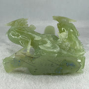 Natural Green Serpentine Double Phoenix on Tree and Vase with Wooden Stand Display 1,377.4g 180.0 by 210.0 by 86.0mm - Huangs Jadeite and Jewelry Pte Ltd