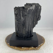 Natural Black Tourmaline Display with Wooden Stand 849.37g 94.6 by 74.8 by 135.0mm - Huangs Jadeite and Jewelry Pte Ltd
