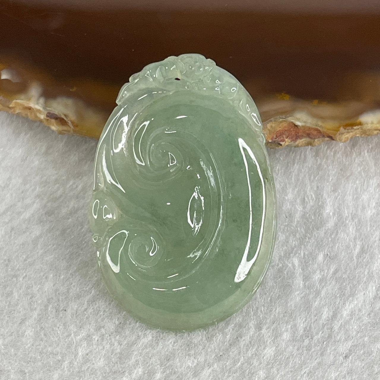 Natural Type A Semi Icy Green Jadeite Monkey on Ruyi Pendant 6.96g 37.6 by 25.5 by 4.4mm - Huangs Jadeite and Jewelry Pte Ltd