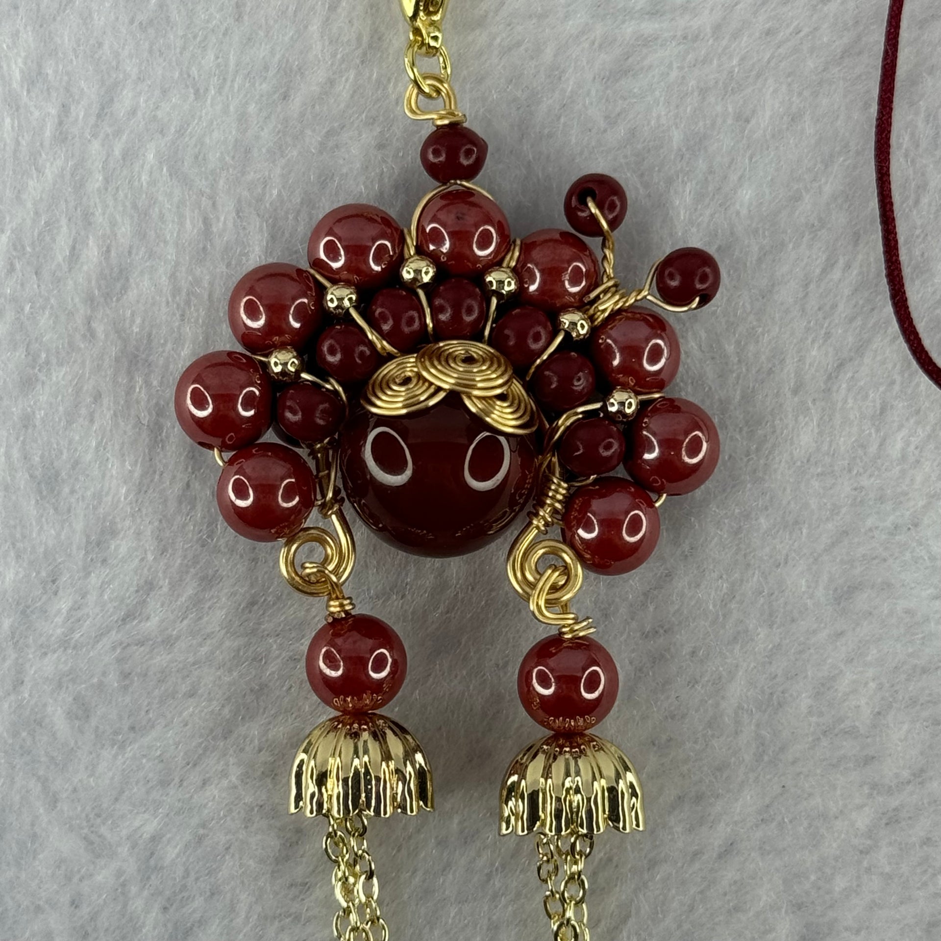 Natural Red Cinnabar Beads Princess Handphone Charm 25.90g 12.2mm - Huangs Jadeite and Jewelry Pte Ltd