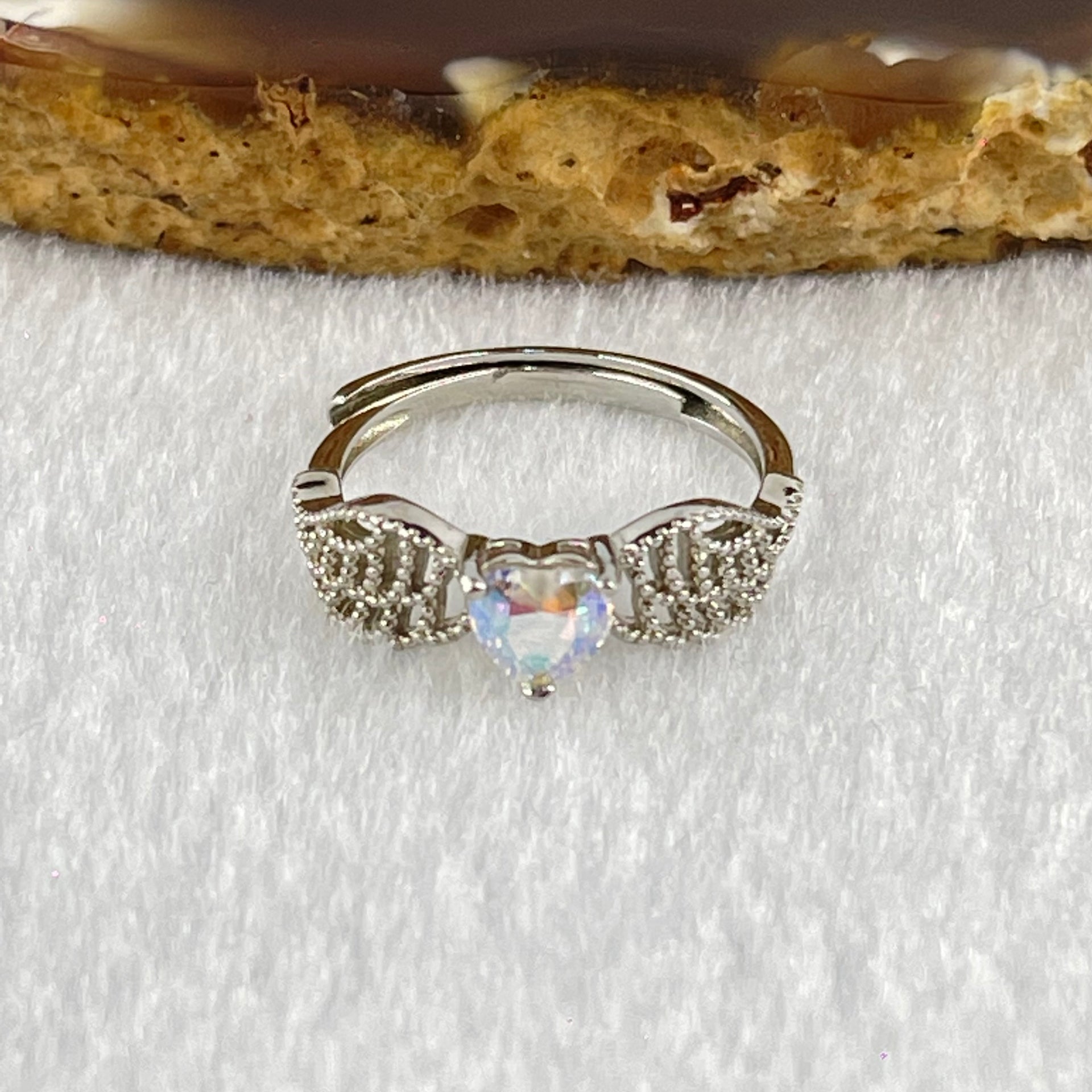 Rainbow Cubic Zirconia with Crystals In S925 Sliver Ring (Adjustable Size) 1.63g 5.2 by 5.5 by 3.2mm - Huangs Jadeite and Jewelry Pte Ltd