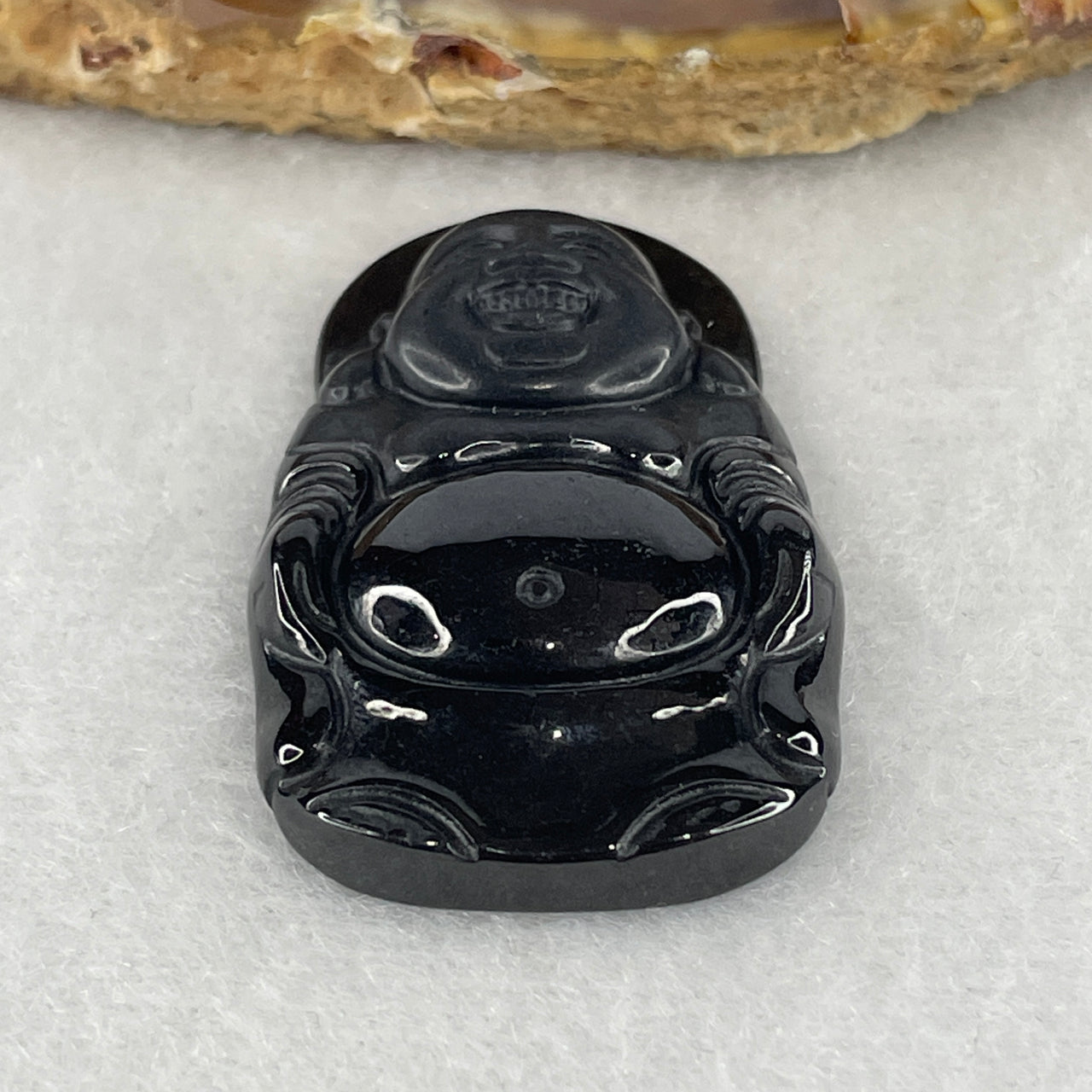 Certified Type A Opaque Black Omphacite Jadeite Milo Laughing Buddha Pendant | Maitreya Joy, Wealth & Goodwill Protection Talisman (12.95g | 40.2 x 24.8 x 7.5mm)