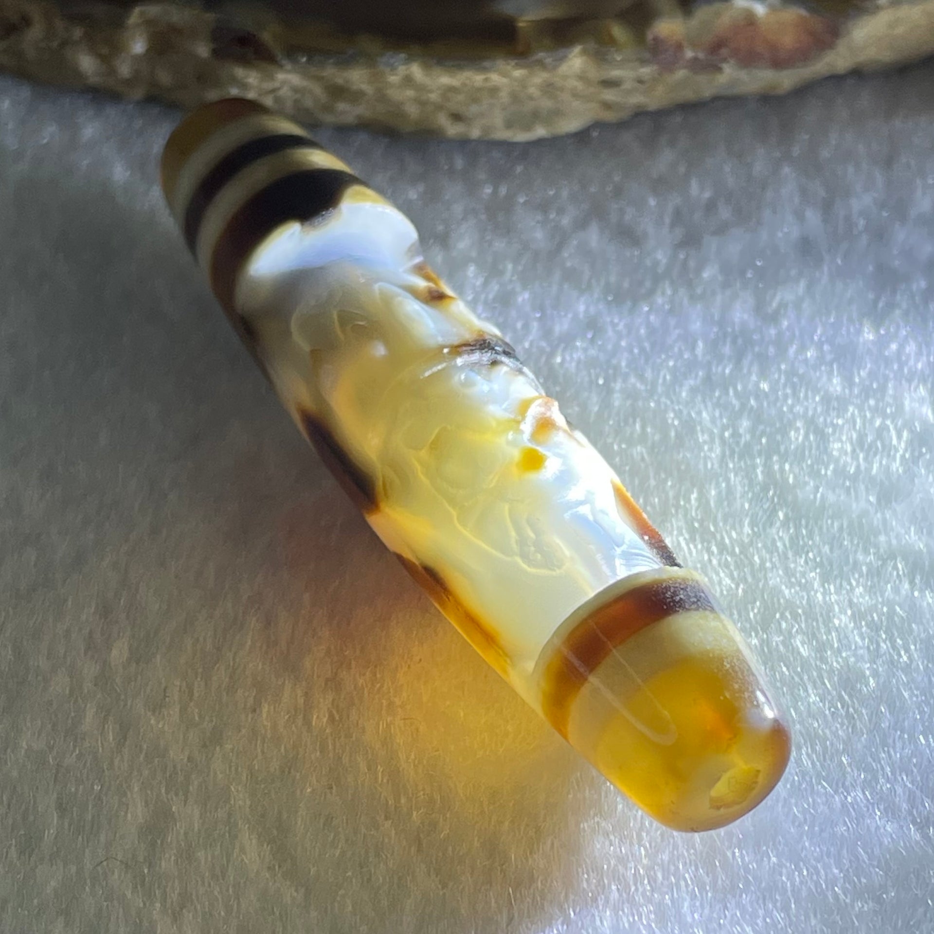 Natural Powerful Tibetan Old Oily Agate 6 Eyes with Zha Ji La Mu Female Cai Shen Carvings Dzi Bead Heavenly Master (Tian Zhu) 三眼扎基拉姆女财神天珠 13.25g 57.8 by 12.7mm - Huangs Jadeite and Jewelry Pte Ltd