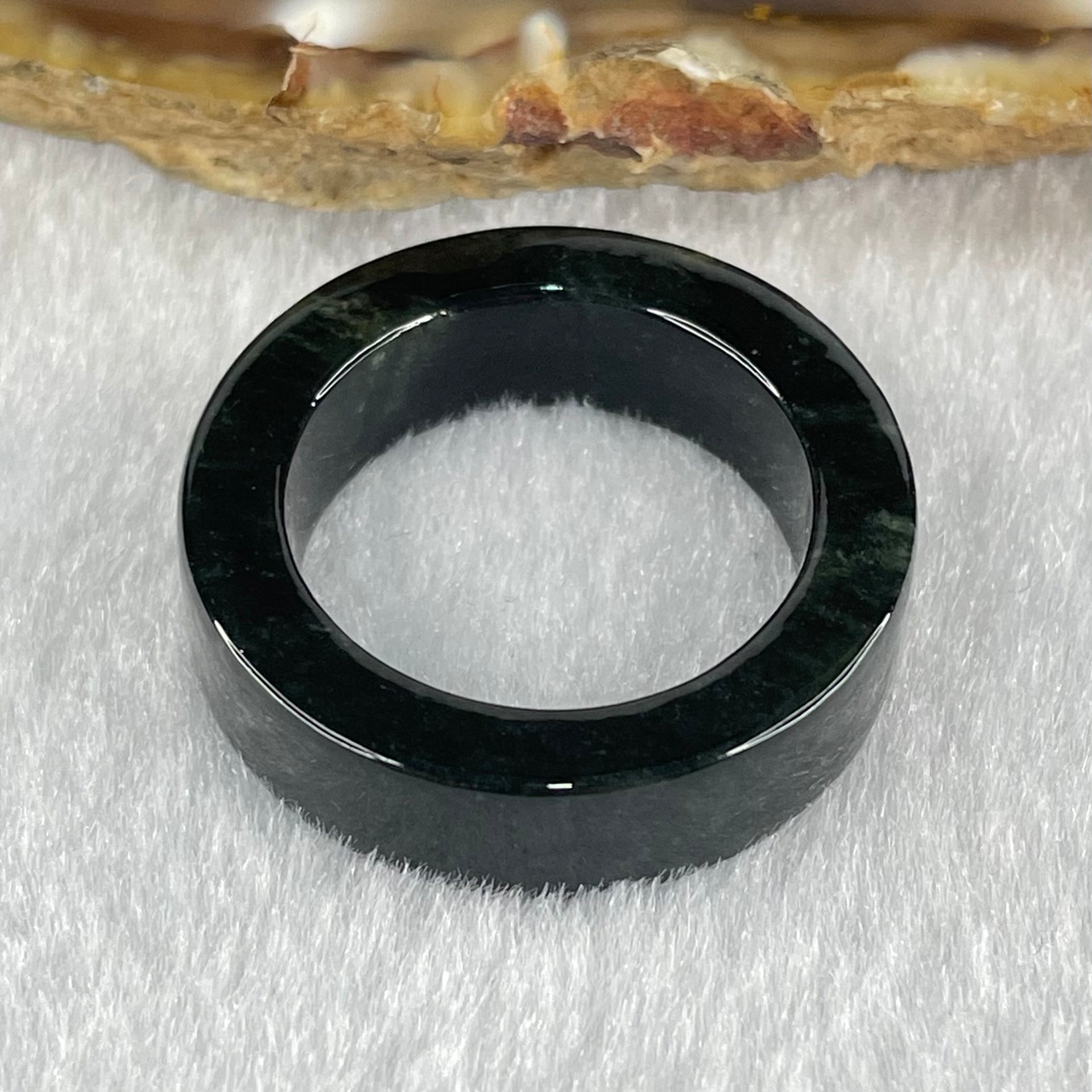 Type A Icy Fully Translucent Black Jadeite Ring 7.54g 7.4 by 4.3mm US10 HK22.3 (Perfect) - Huangs Jadeite and Jewelry Pte Ltd