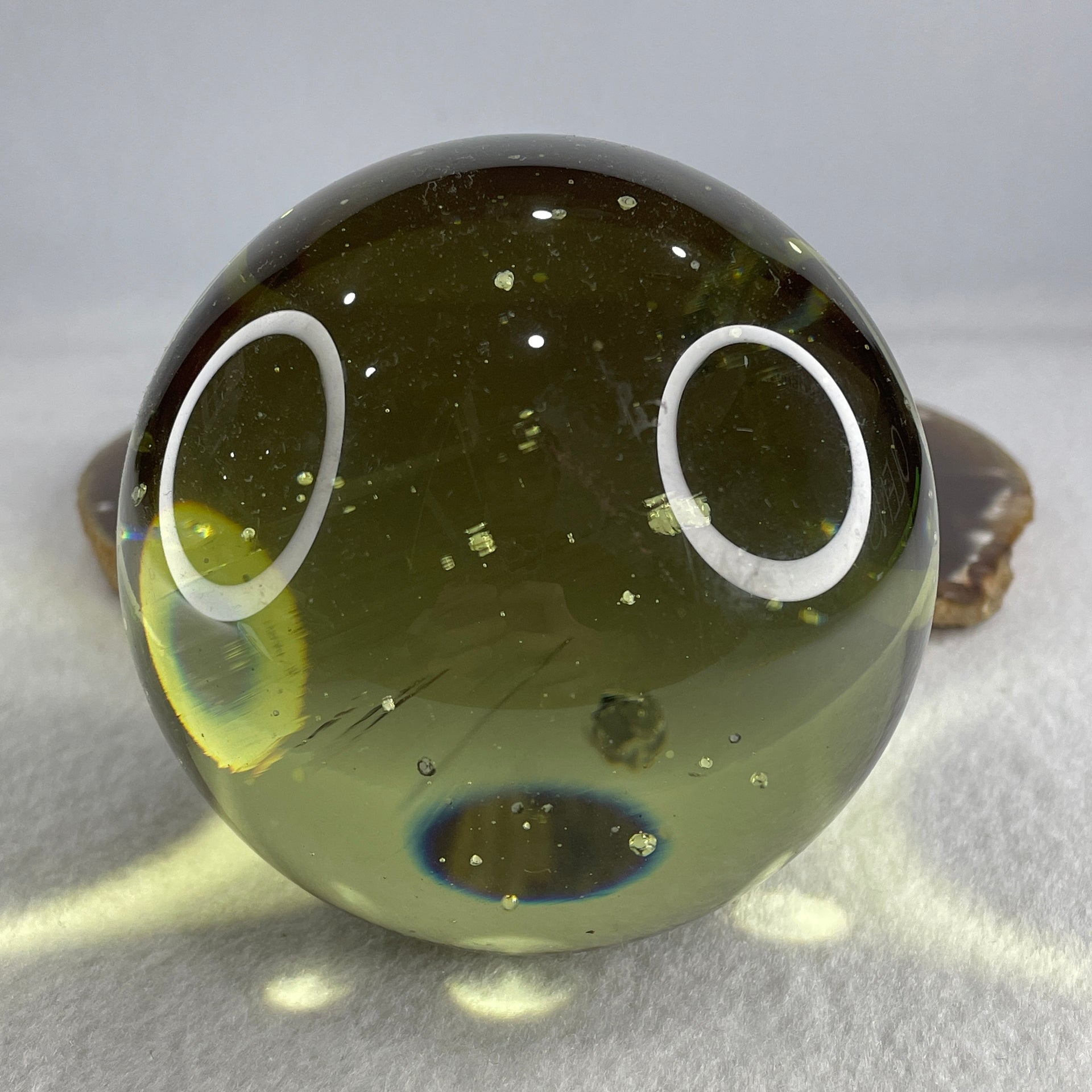 Natural Yellow Liuli Ball Display with Wooden Stand 892.01g 87.6 by 108.0mm - Huangs Jadeite and Jewelry Pte Ltd