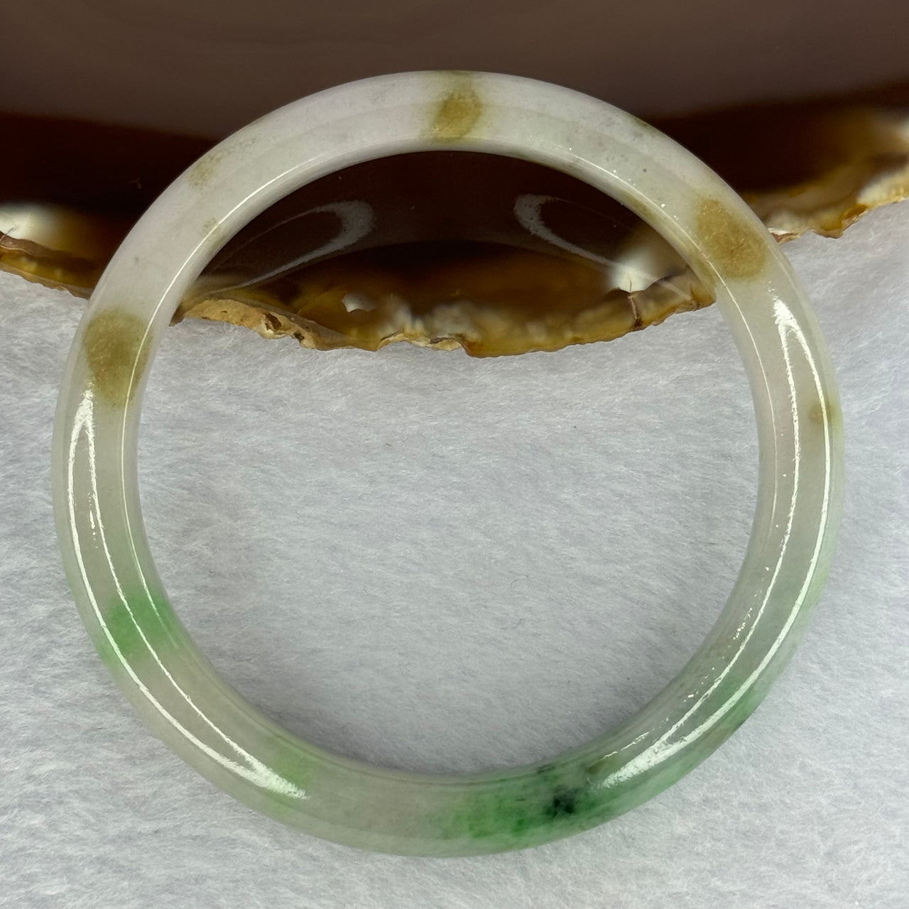 Type A Green Piao Hua and Lavender with Brown Patches Jadeite Bangle Internal Diameter 57.6mm 45.79g 11.0 by 7.8mm (Slight Internal Line) - Huangs Jadeite and Jewelry Pte Ltd