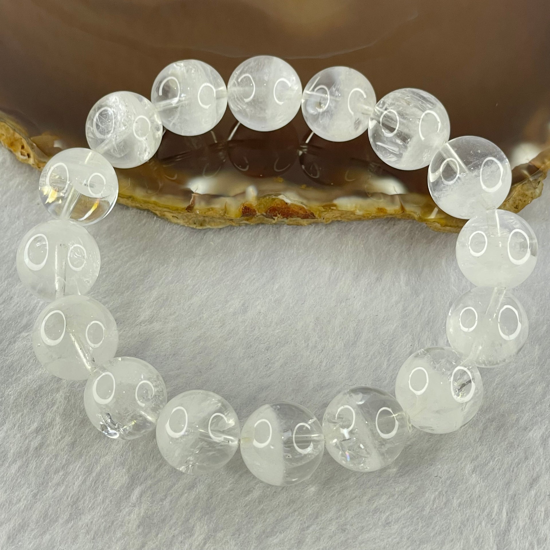 Natural White Phantom Quartz Beads Bracelet 52.08g 18.5cm 13.9mm 16 Beads - Huangs Jadeite and Jewelry Pte Ltd