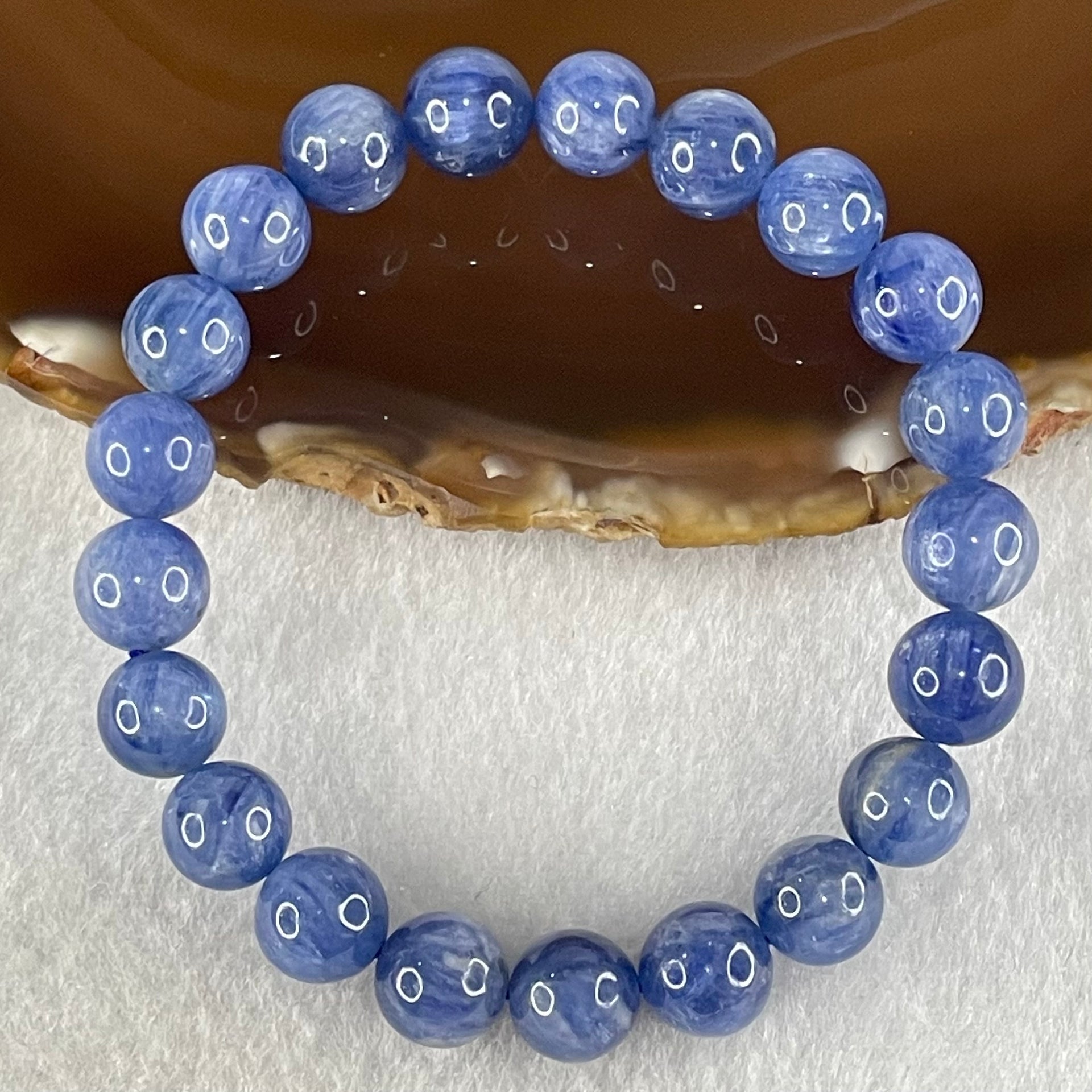 Natural Blue Kyanite Beads Bracelet 28.18g 15.5cm 9.4mm 21 Beads - Huangs Jadeite and Jewelry Pte Ltd