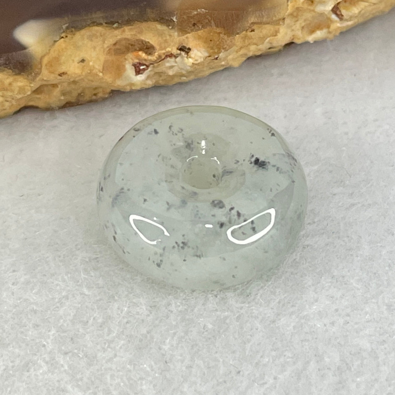 Type A Semi Icy Wuji Grey Jadeite Ping An Kou Donut Charm Pendant 3.46g 15.4 by 7.0mm - Huangs Jadeite and Jewelry Pte Ltd