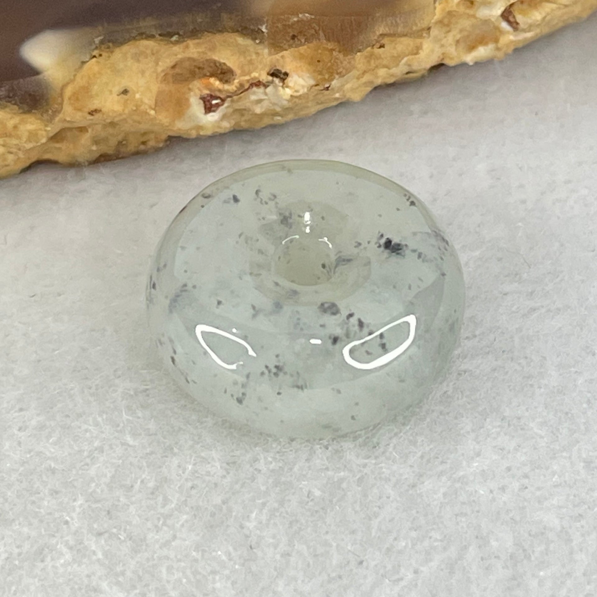 Type A Semi Icy Wuji Grey Jadeite Ping An Kou Donut Charm Pendant 3.46g 15.4 by 7.0mm - Huangs Jadeite and Jewelry Pte Ltd