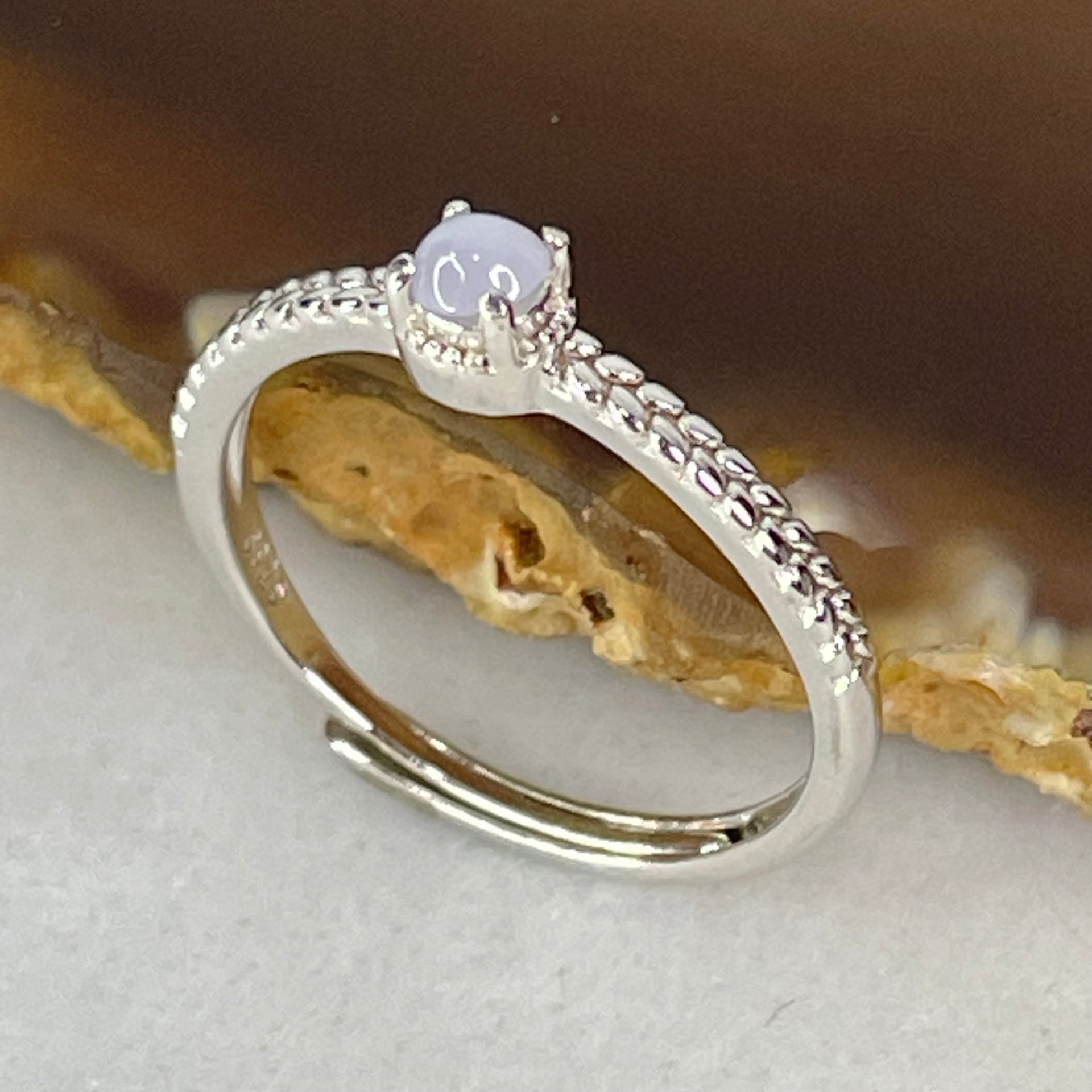 Type A Lavender Cabochon Jadeite in S925 Sliver Ring (Adjustable Size) 1.15g 3.0 by 2.0mm - Huangs Jadeite and Jewelry Pte Ltd