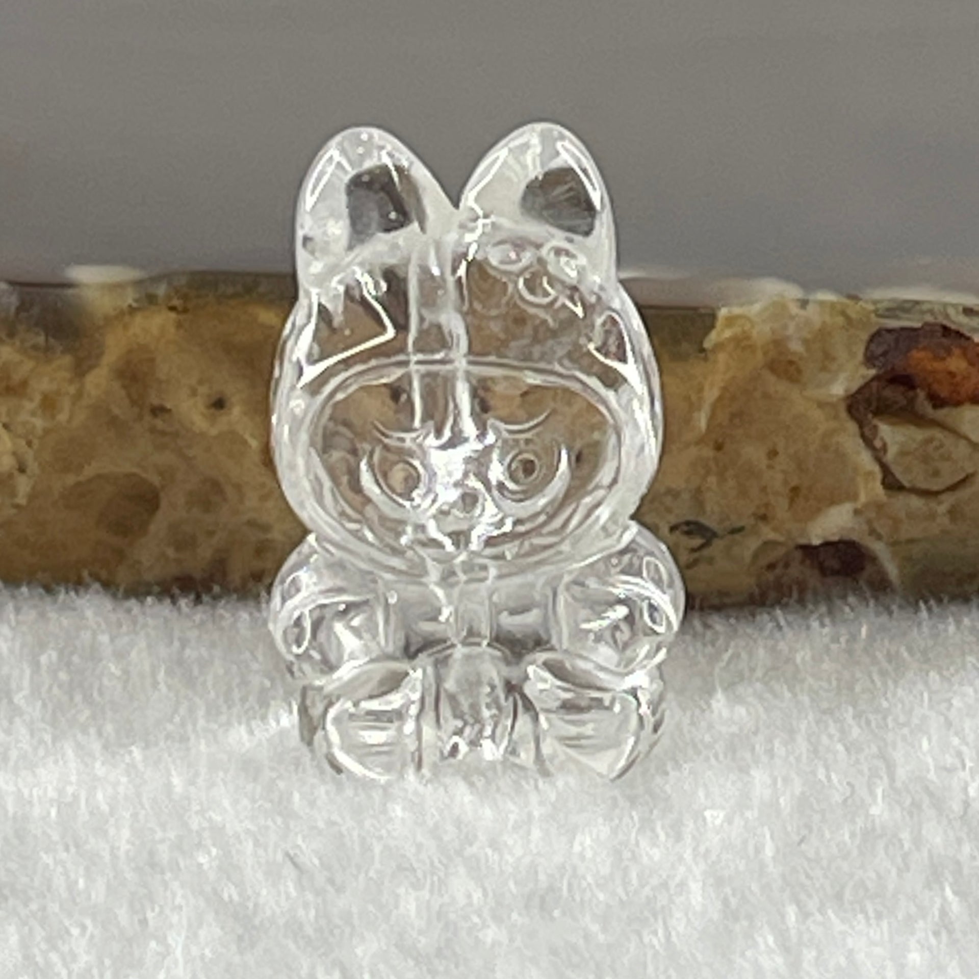 Natural Clear Quartz Labubu Charm Display 3.49g 19.2 by 12.4 by 11.1mm - Huangs Jadeite and Jewelry Pte Ltd