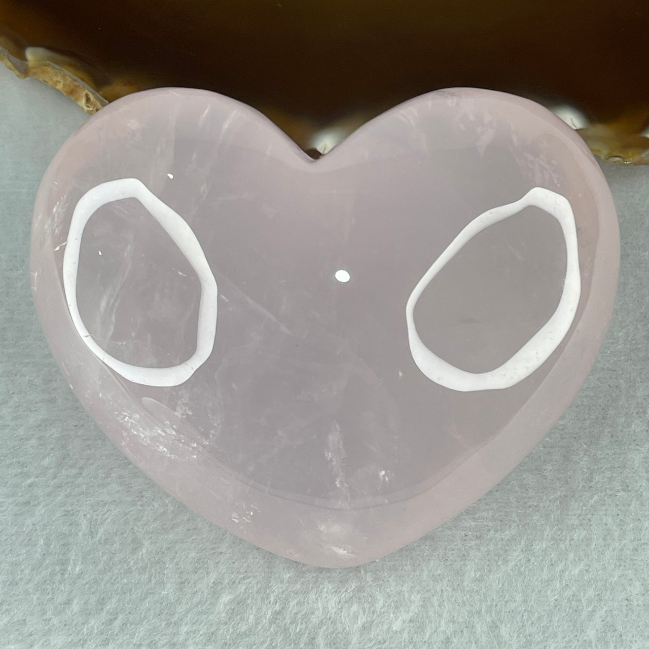 Above Average Grade Natural Rose Quartz Heart Shape Display 202.73g 59.1 by 72.3 by 37.0mm