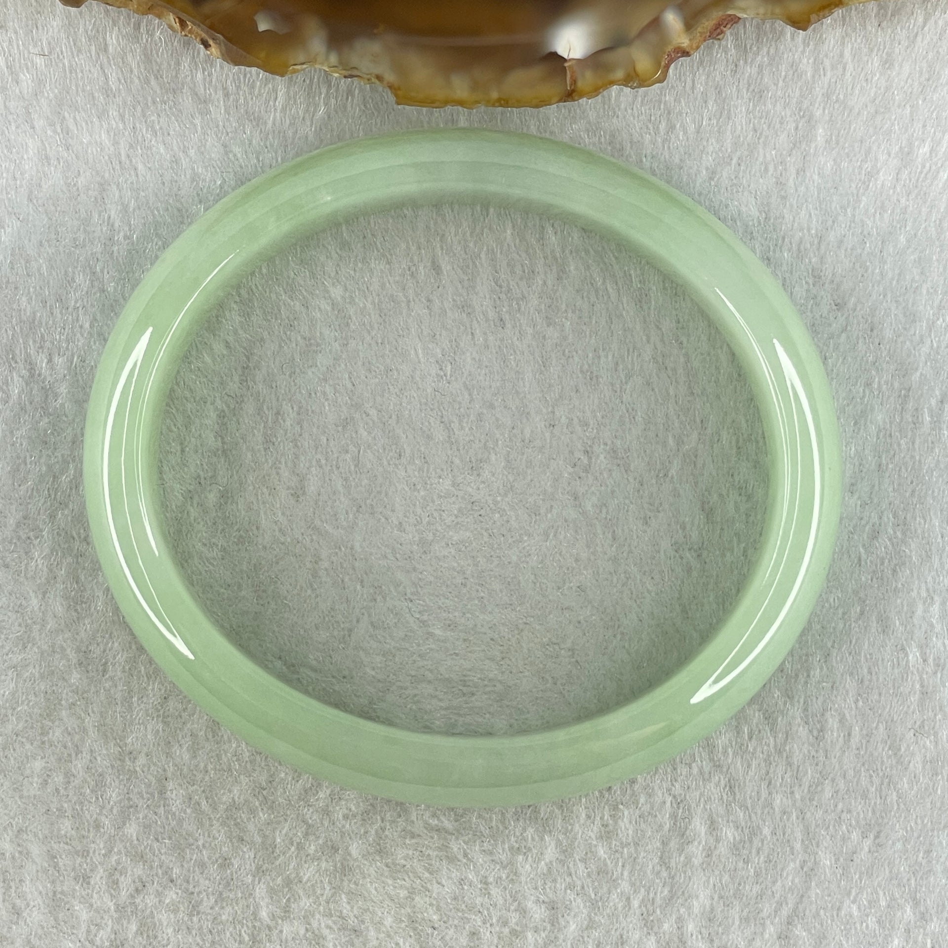 Type A Natural Light Apple Green Jadeite Oval Bangle 36.05g Inner Diameter 53.8mm 13.5 by 6.2mm (Close to Perfect) - Huangs Jadeite and Jewelry Pte Ltd