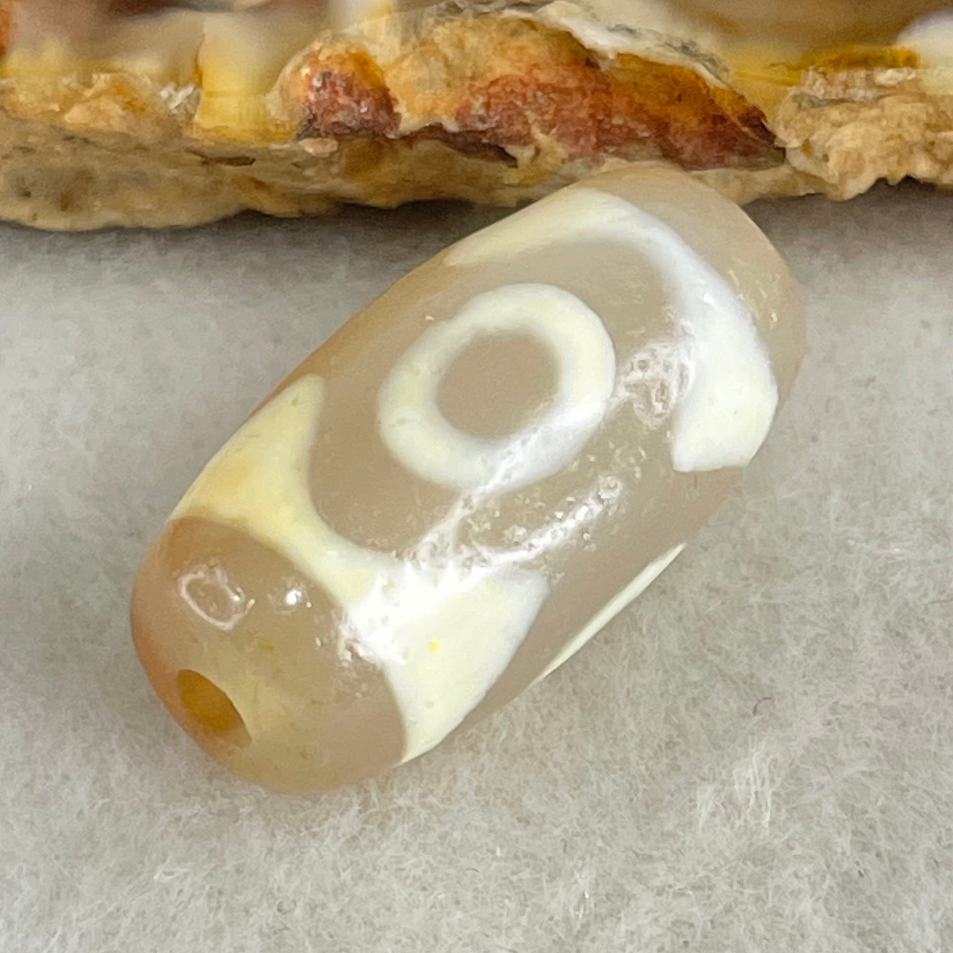 Natural Powerful Tibetan Old Oily Agate 3 Eyes Dzi Bead Heavenly Master (Tian Zhu) 三眼天诛 3.27g 20.1 by 10.4mm - Huangs Jadeite and Jewelry Pte Ltd
