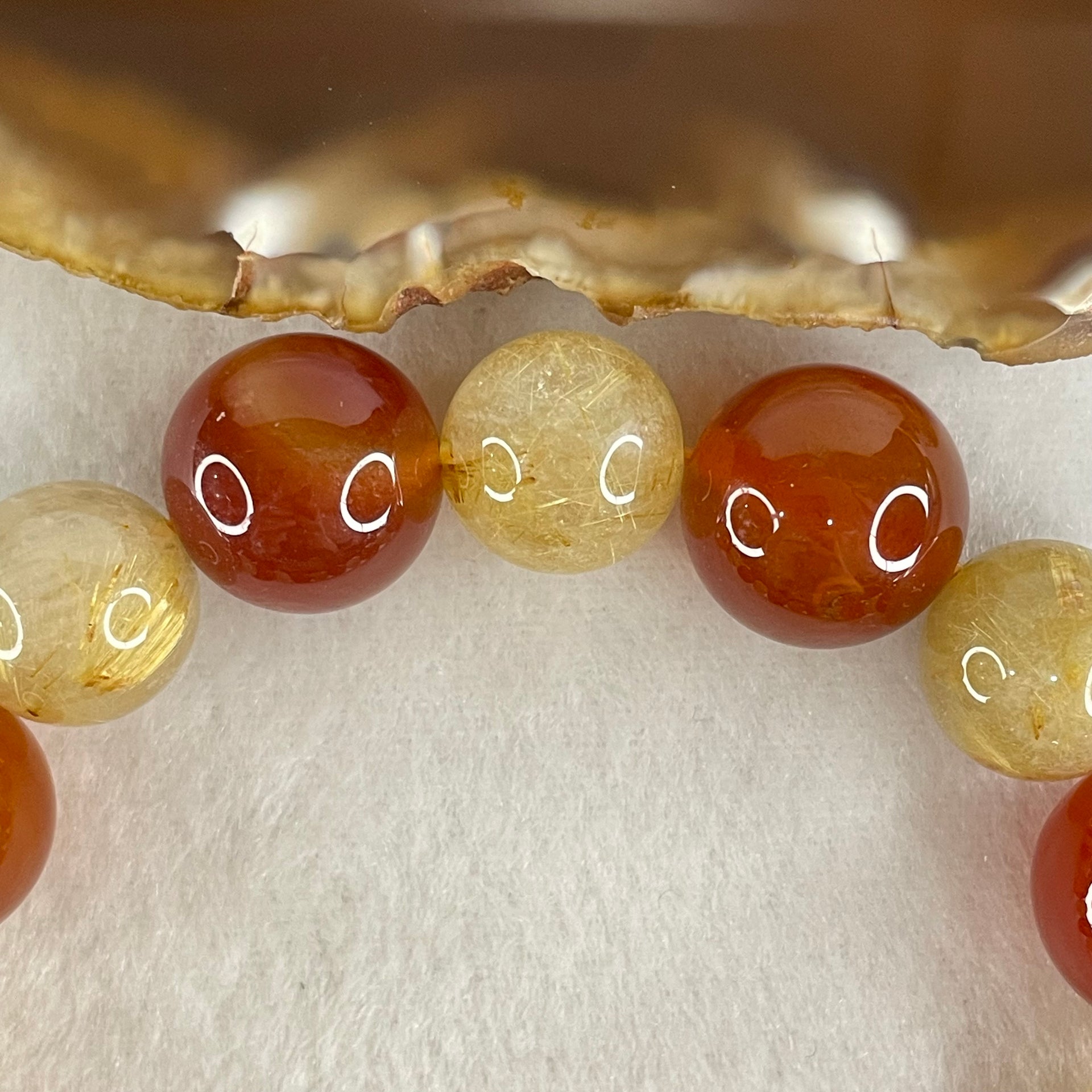Entry Grade Natural Golden Rutilated Quartz with Orange Crystal Beads Bracelet 70.56g 18.5cm 16.0mm 16 Beads - Huangs Jadeite and Jewelry Pte Ltd