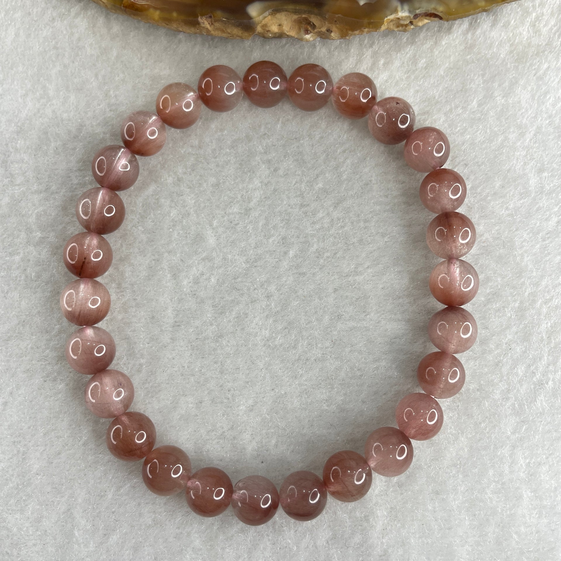 Natural Pinky Rabbit Hair Rutilated Quartz Beads Bracelet 13.81g 16.5cm 7.3mm 27 Beads - Huangs Jadeite and Jewelry Pte Ltd