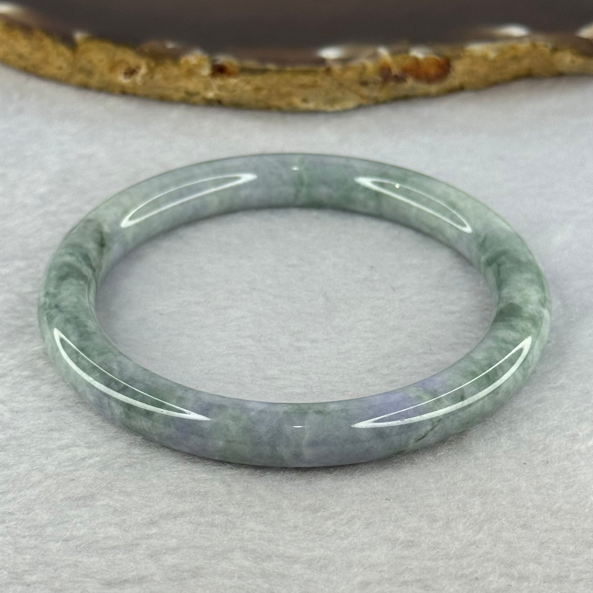 Type A Deep Lavender and Green Piao Hua Jadeite Bangle 34.38g Internal Diameter 56.0mm 8.1 by 8.1mm (External Line) - Huangs Jadeite and Jewelry Pte Ltd