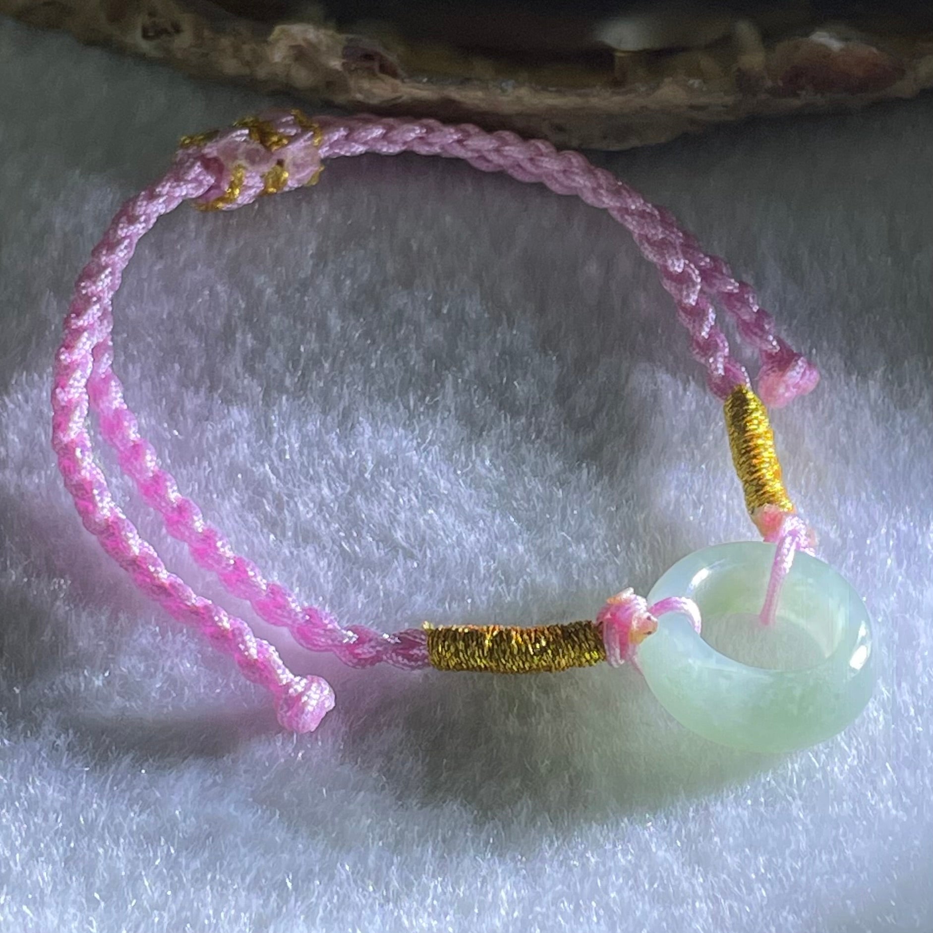 Type A Blueish Green Jadeite Ping An Kou Donut With String Bracelet 2.55g 15.1 by 6.2mm - Huangs Jadeite and Jewelry Pte Ltd