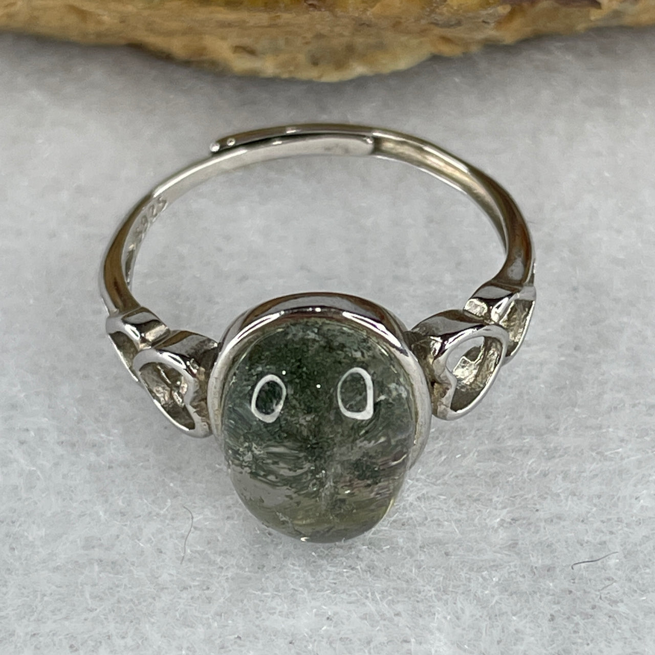 Good Grade Natural Green Phantom Quartz Ring in S925 Sliver 2.32g 10.5 by 8.2 by 5.5mm (Adjustable Size) - Huangs Jadeite and Jewelry Pte Ltd