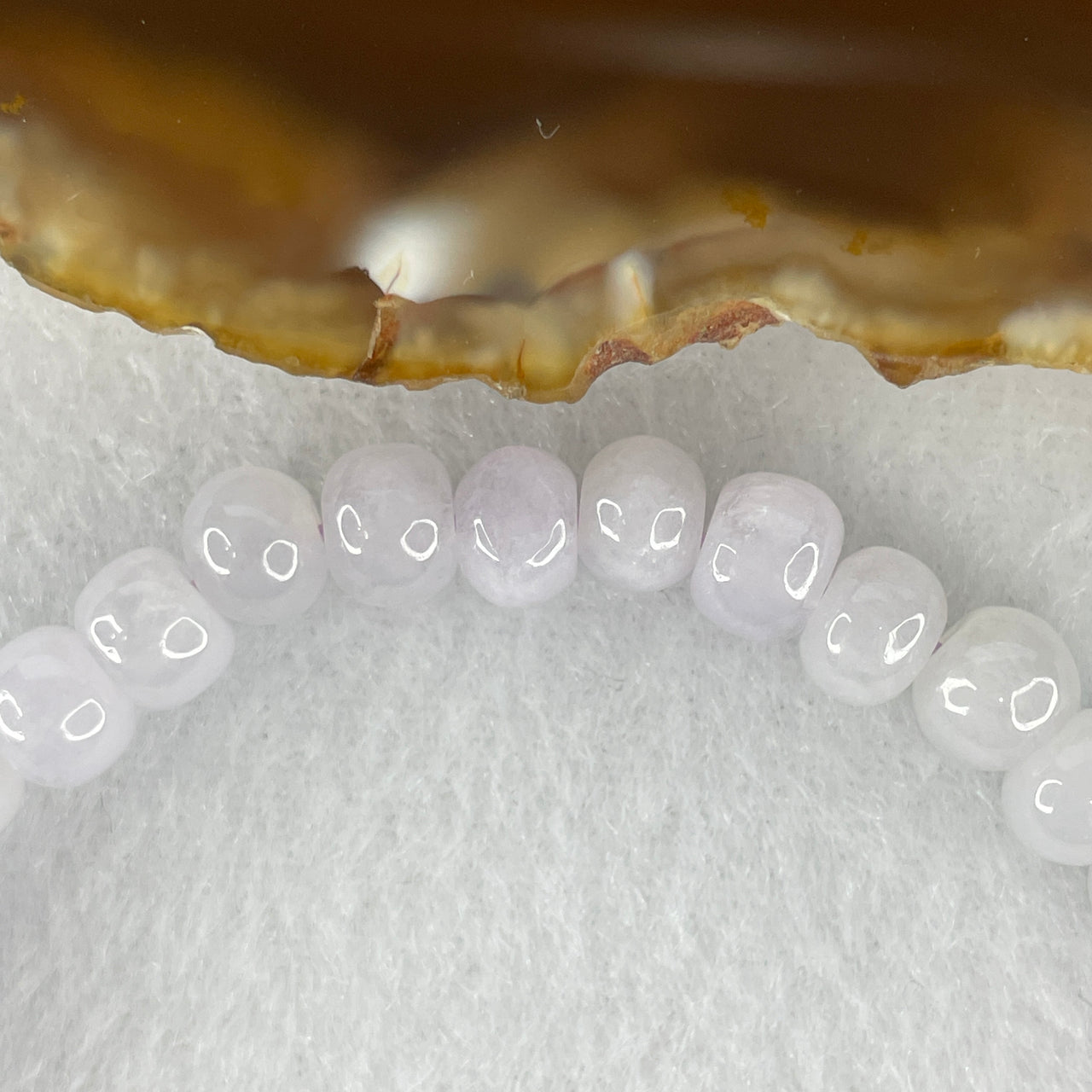 Natural Type A Faint Lavender Jadeite Bracelet | 15.5cm Petite 7.3mm Donut Shape Ping An Kou Safe Journey Bead Strand (17.19g, 33 Beads)