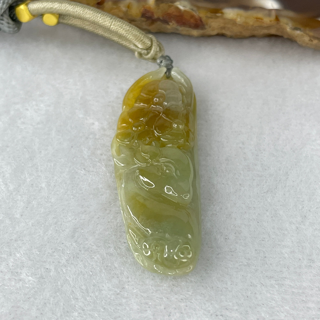 Certified Natural Type A Light Green & Brownish-Yellow Jadeite Deer with Flower Pendant | Masterpiece Hand-Carved Myanmar Feicui | Supreme Career Status, Longevity & Wealth Amulet (11.35g | 44.8x16.3x7.2mm)