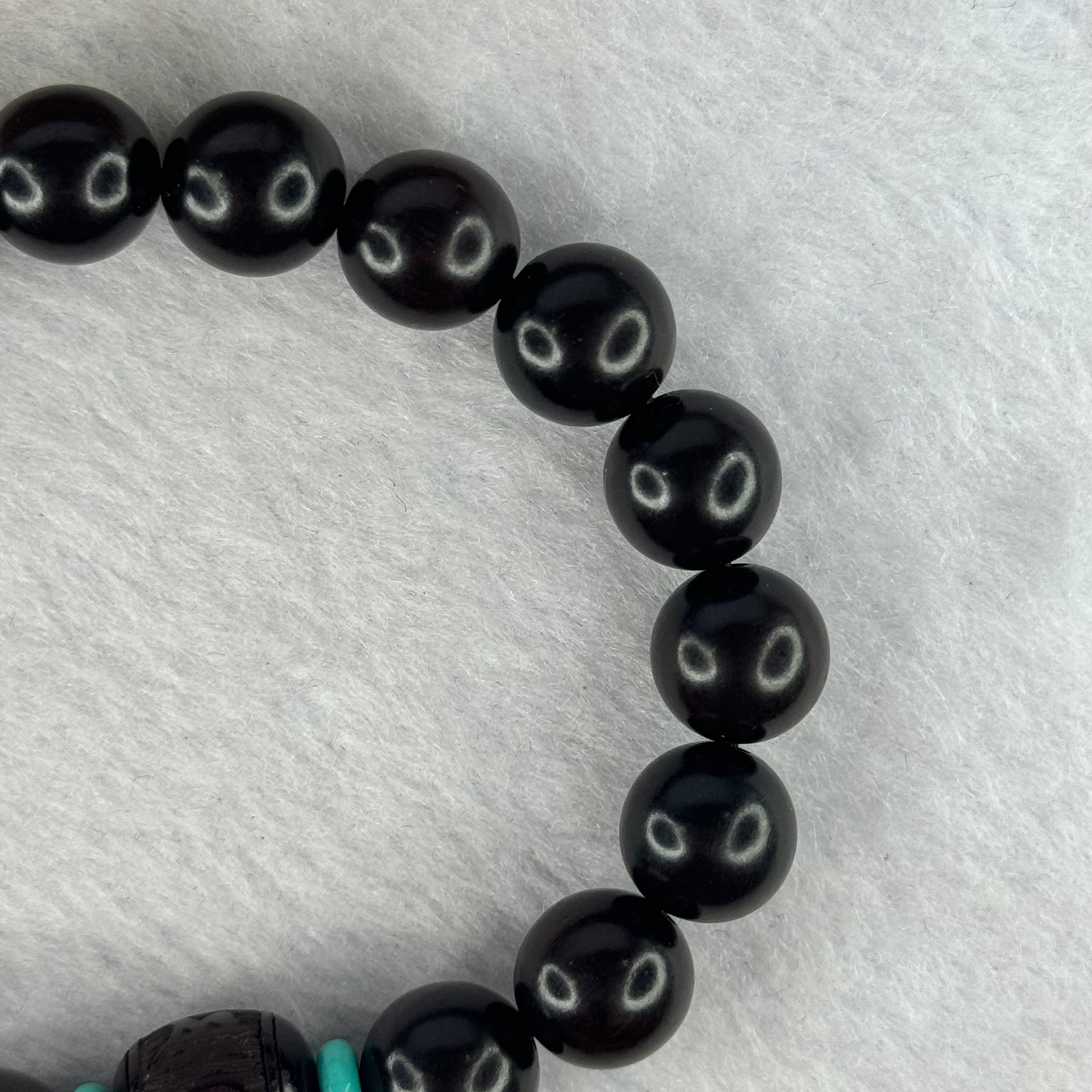 Natural India Zitan 天然小叶字檀木 Om Ma ni Padme Hum 六字真言 Beads Bracelet with Turquoise (Sinking Type) 11.53g 15.5cm 10.2mm 17 Beads, 11.8mm 1 Bead - Huangs Jadeite and Jewelry Pte Ltd