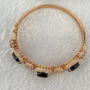 Natural Dark Blood Red Amber with Crystal in Rose Gold Color Bangle 26.43g 18cm 12.1 by 9.0 by 3.5mm 3pcs - Huangs Jadeite and Jewelry Pte Ltd