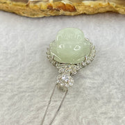 Type A Faint Lavender to White Milo Buddha with Crystals in S925 Sliver Pendant and Necklace 7.47g 16.8 by 16.8 by 9.0mm - Huangs Jadeite and Jewelry Pte Ltd