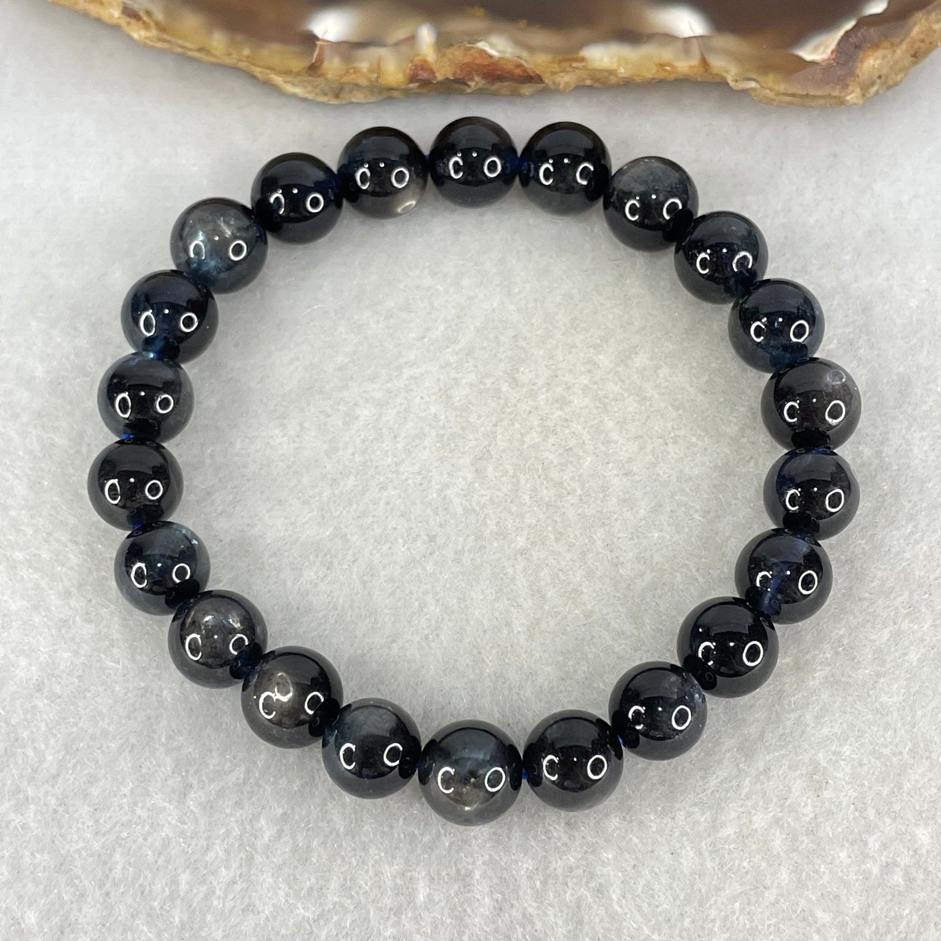 Good Grade Natural Devils Blue Beryl Aquamarine Beads Bracelet 18.41g 15cm 8.8mm 22 Beads - Huangs Jadeite and Jewelry Pte Ltd