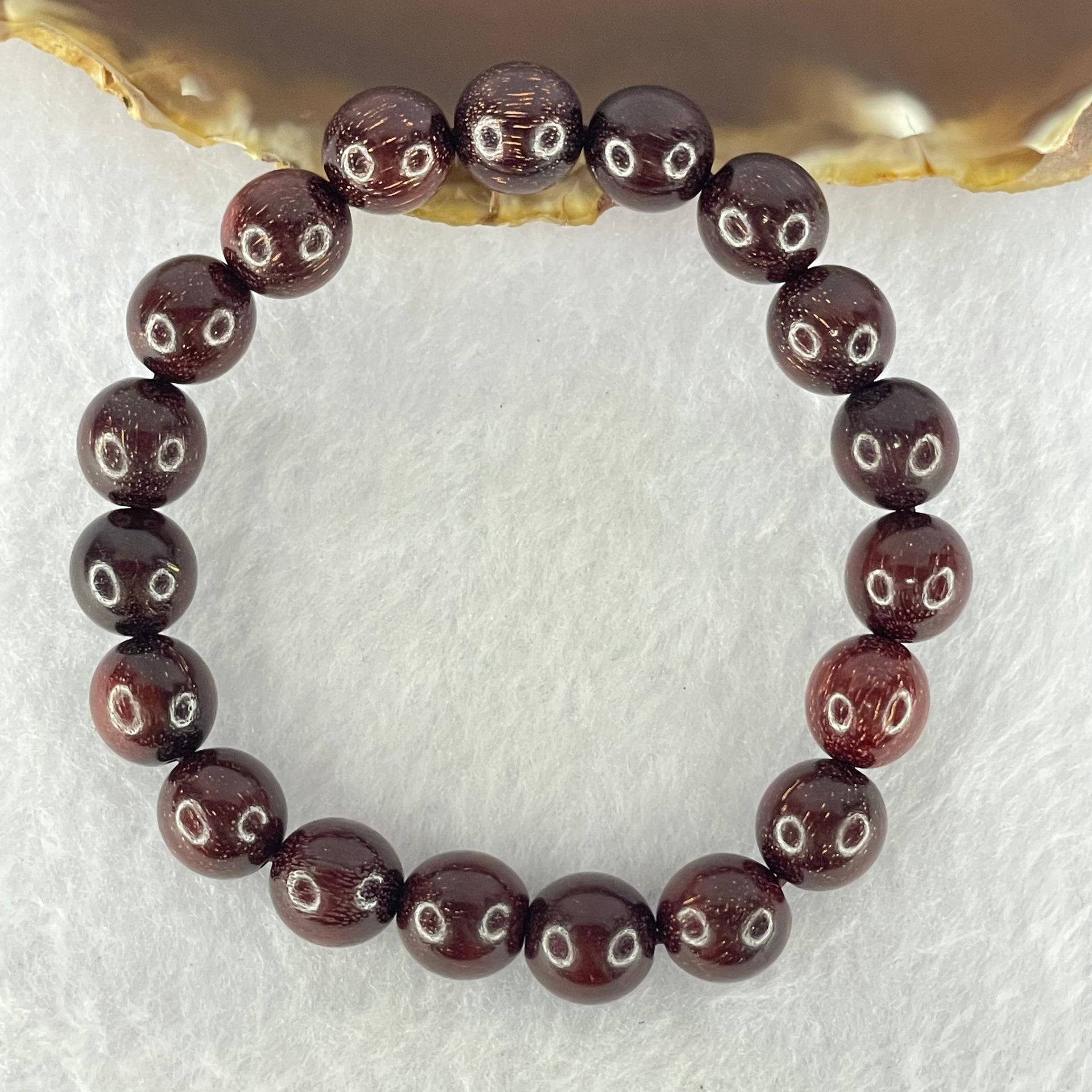 Natural Blood Rosewood Beads Bracelet 天然血檀手链 10.77g 17cm 10.4mm 19 Beads - Huangs Jadeite and Jewelry Pte Ltd