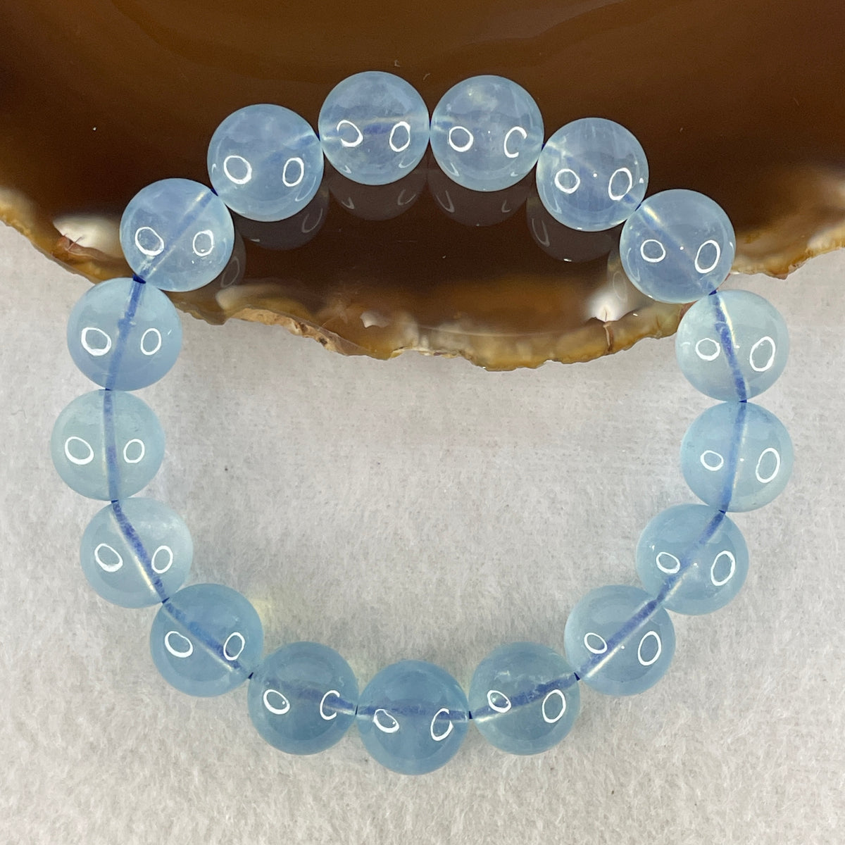 Certified Above Average Natural Aquamarine Beads Bracelet | 16.5cm with 17 Beads 12.2mm (42.54g | Ocean Blue Translucency | Throat & Third Eye Chakra Harmony, Tranquil Communication & Serene Wealth Shield)