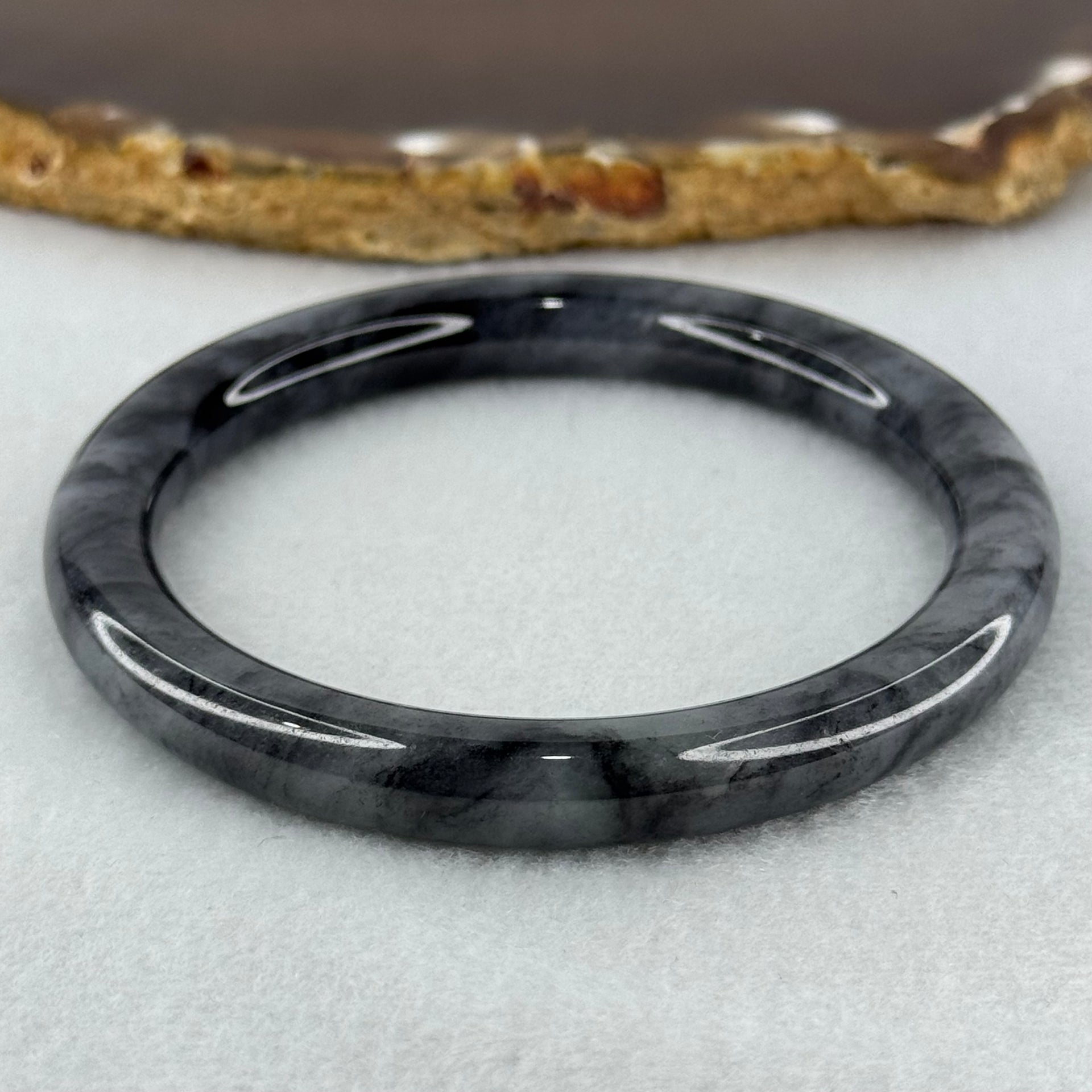 Type A Wuji Black Grey Jadeite Bangle Internal Diameter 55.2mm 34.32g 8.1 by 8.2mm (Very Slight Internal Line) - Huangs Jadeite and Jewelry Pte Ltd
