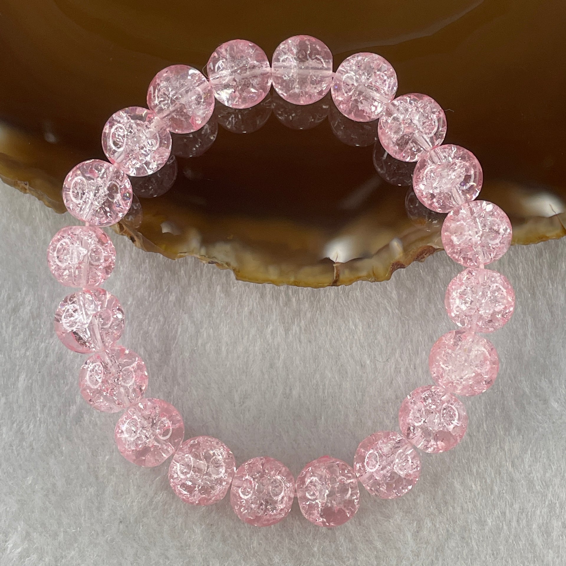 Crackle Pink Quartz Beads Bracelet 25.75g 15.5cm 10.3mm 20 Beads - Huangs Jadeite and Jewelry Pte Ltd