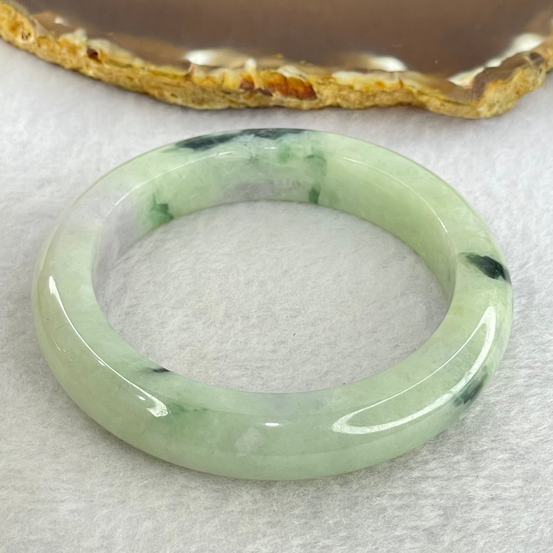 Type A Light Green Lavender and Dark Green Piao Hua Jadeite Bangle Internal Diameter 54.2mm 60.52g 12.2 by 9.6mm (External Rough + Internal Lines) - Huangs Jadeite and Jewelry Pte Ltd