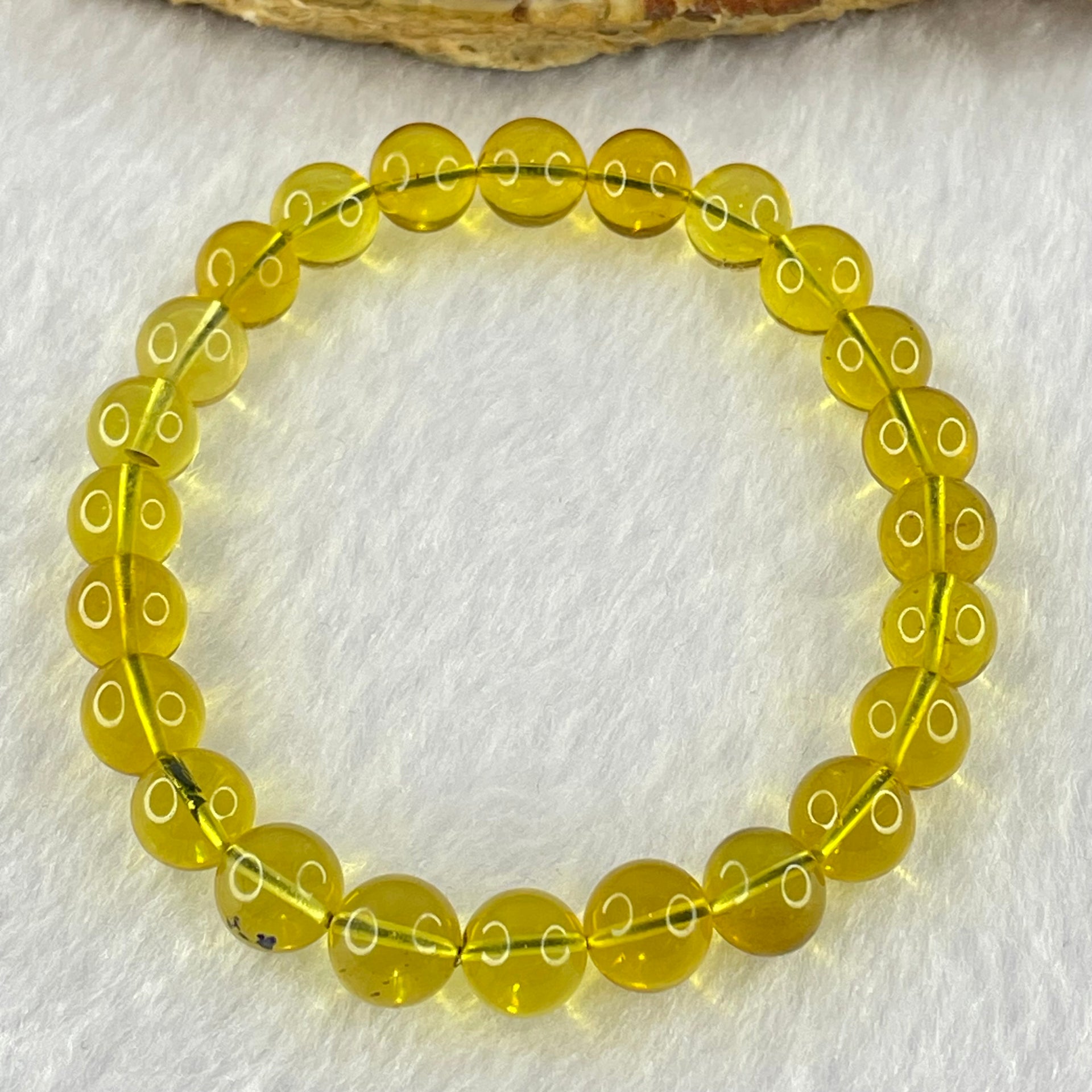 Natural Yellow Golden Amber Beads Bracelet 5.19g 15cm 7.4mm 24 Beads - Huangs Jadeite and Jewelry Pte Ltd