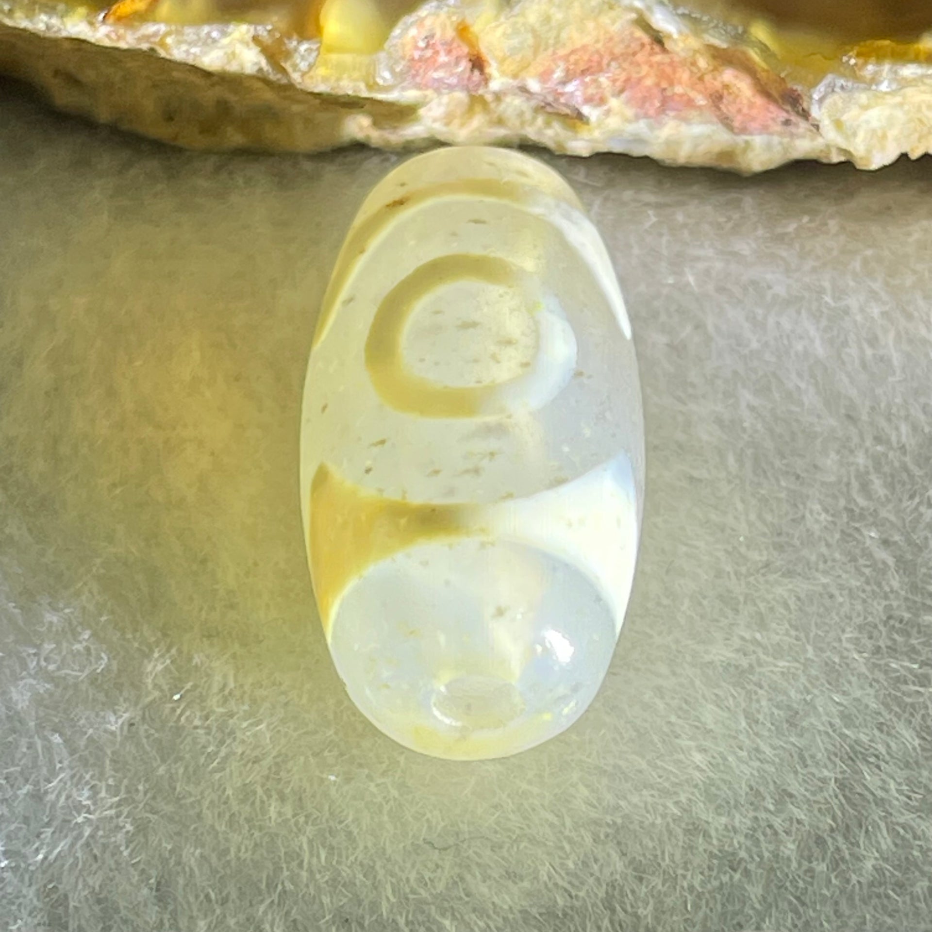 Natural Powerful Tibetan Old Oily Agate 3 Eyes Dzi Bead Heavenly Master (Tian Zhu) 三眼天诛 3.17g 20.1 by 10.4mm - Huangs Jadeite and Jewelry Pte Ltd